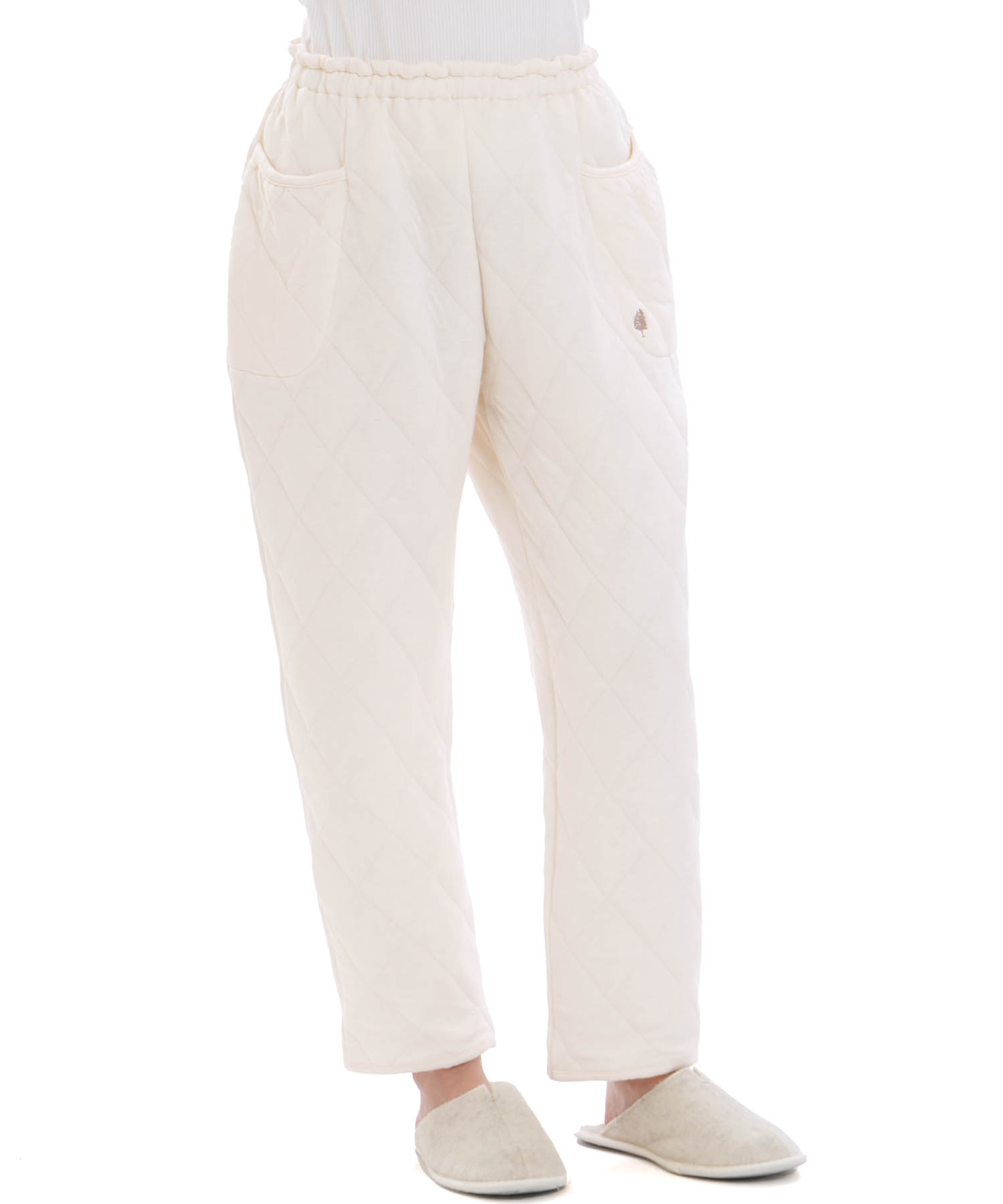 コットン接結(綿入り)厚手キルトボトムス_パジャマ&ルームウェア-ボトムス_アイボリー_0