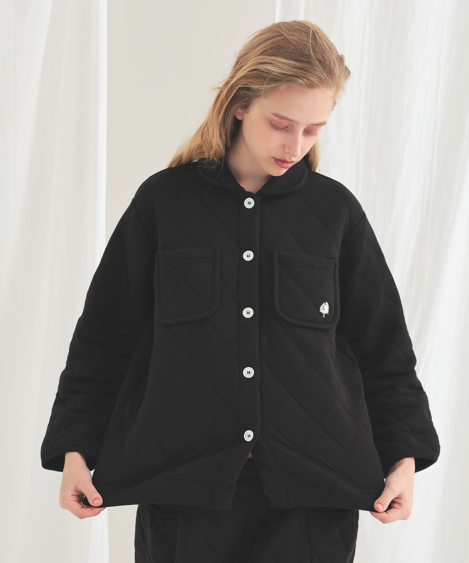 コットン接結(綿入り)厚手キルトトップス_パジャマ&ルームウェア-トップス_ブラック_1