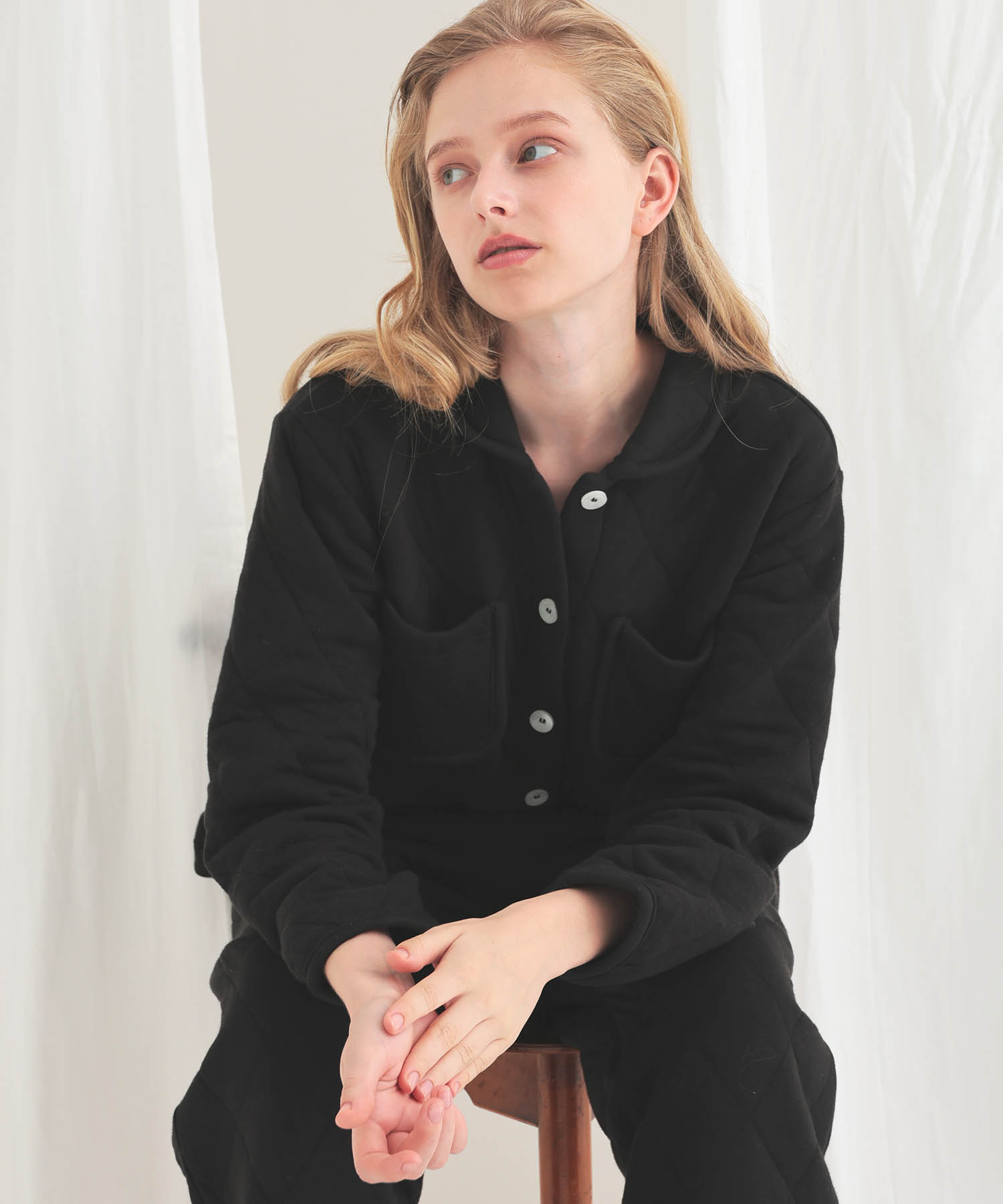 コットン接結(綿入り)厚手キルトトップス_パジャマ&ルームウェア-トップス_ブラック_4