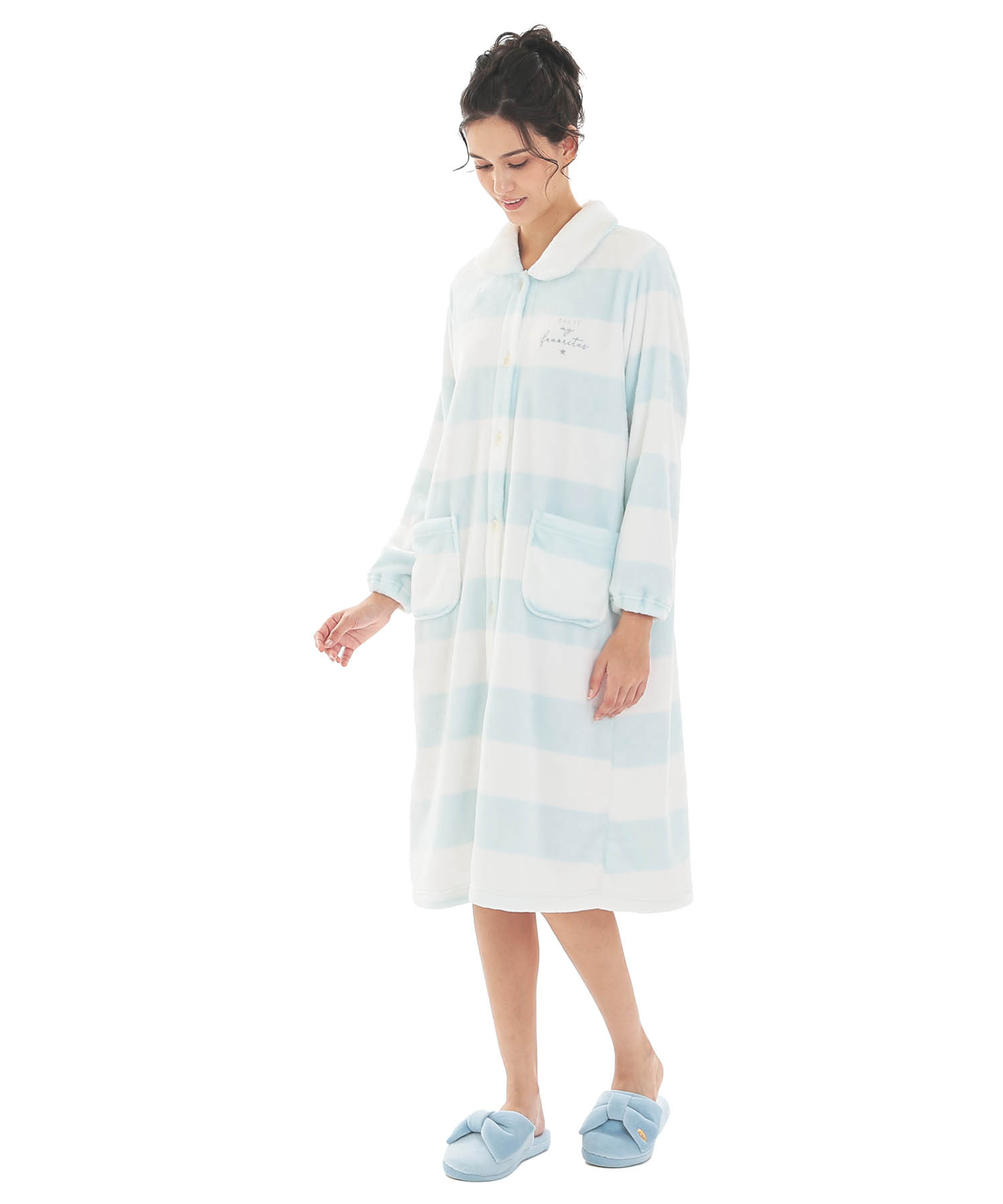 スノーパウダーボーダーワンピース_パジャマ&ルームウェア-ワンピース・ネグリジェ_ブルー_2