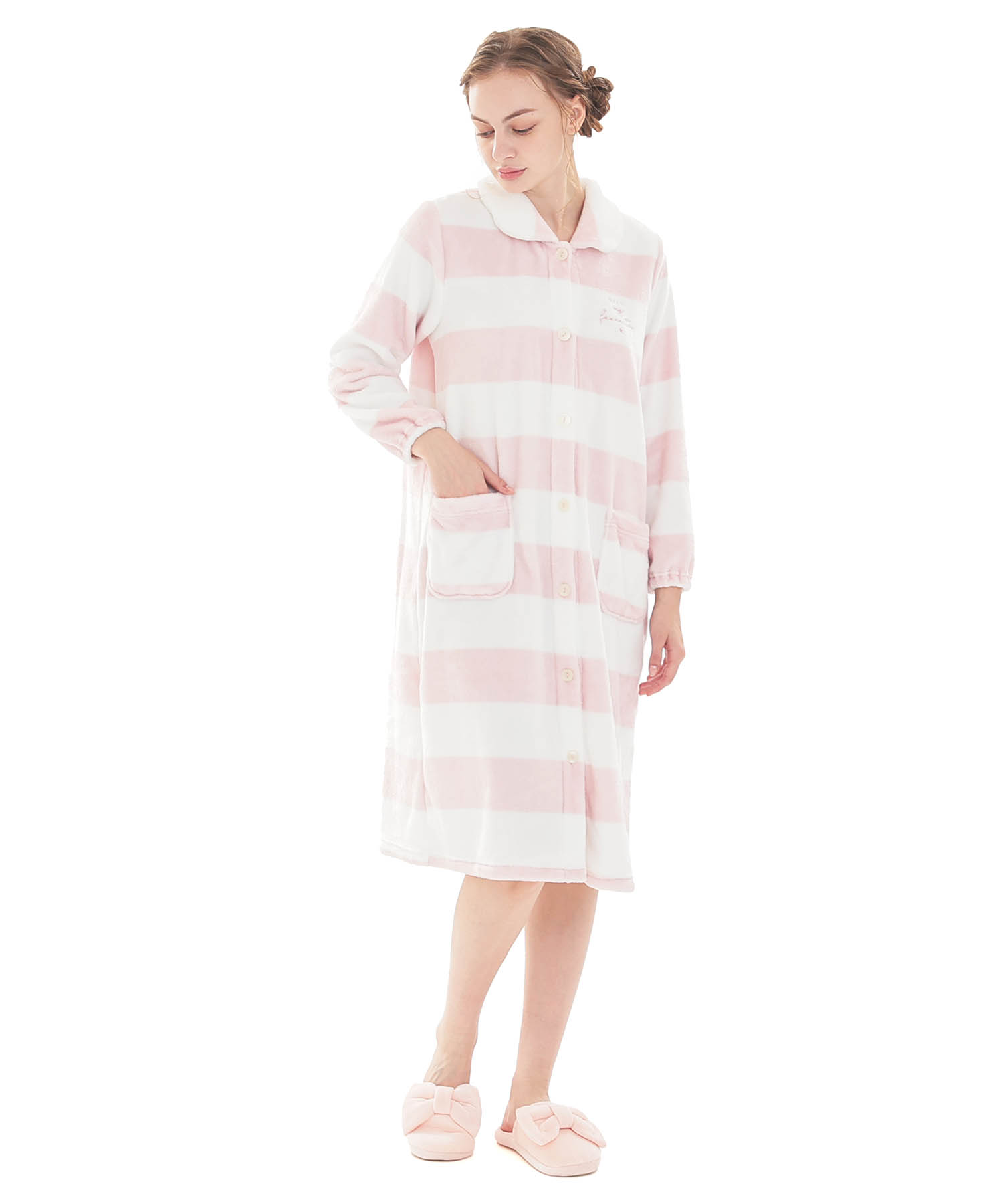 スノーパウダーボーダーワンピース_パジャマ&ルームウェア-ワンピース・ネグリジェ_ピンク_2