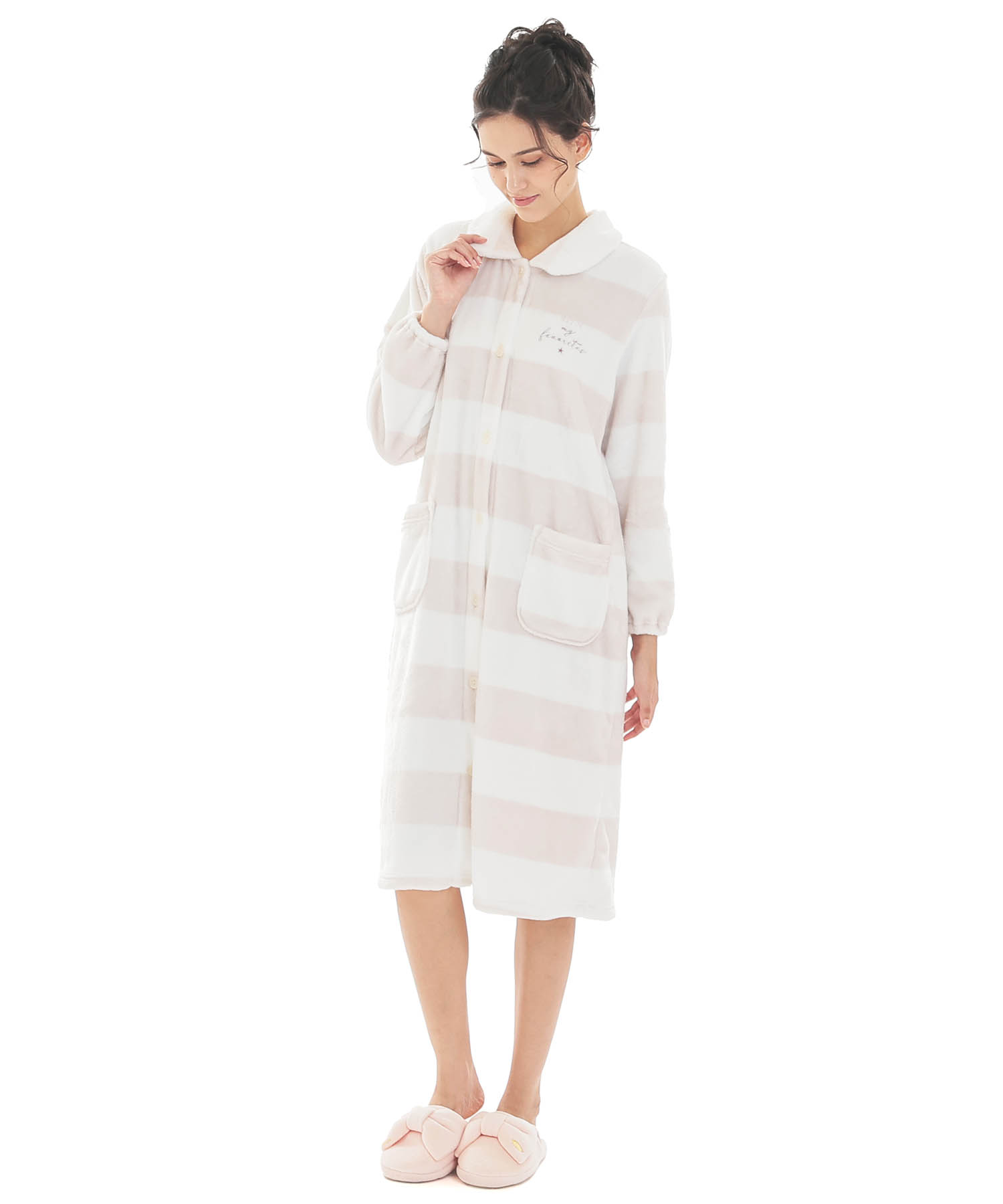 スノーパウダーボーダーワンピース_パジャマ&ルームウェア-ワンピース・ネグリジェ_ベージュ_1