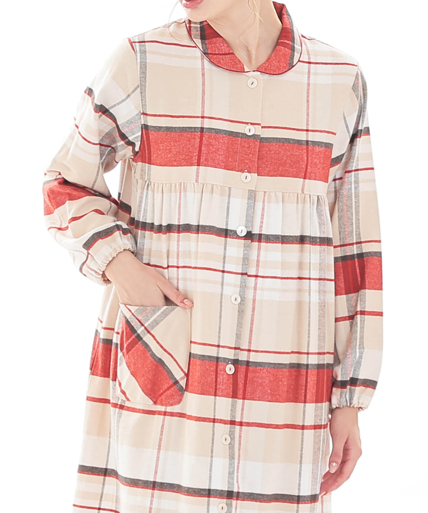 ビエラチェックワンピース_パジャマ&ルームウェア-セットアップ_ベージュ_0