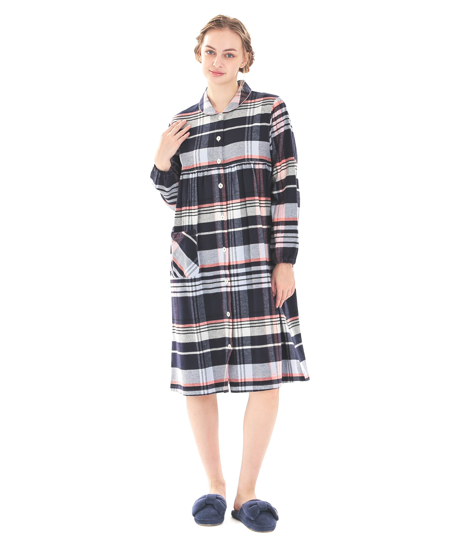 ビエラチェックワンピース_パジャマ&ルームウェア-セットアップ_ネイビー_1