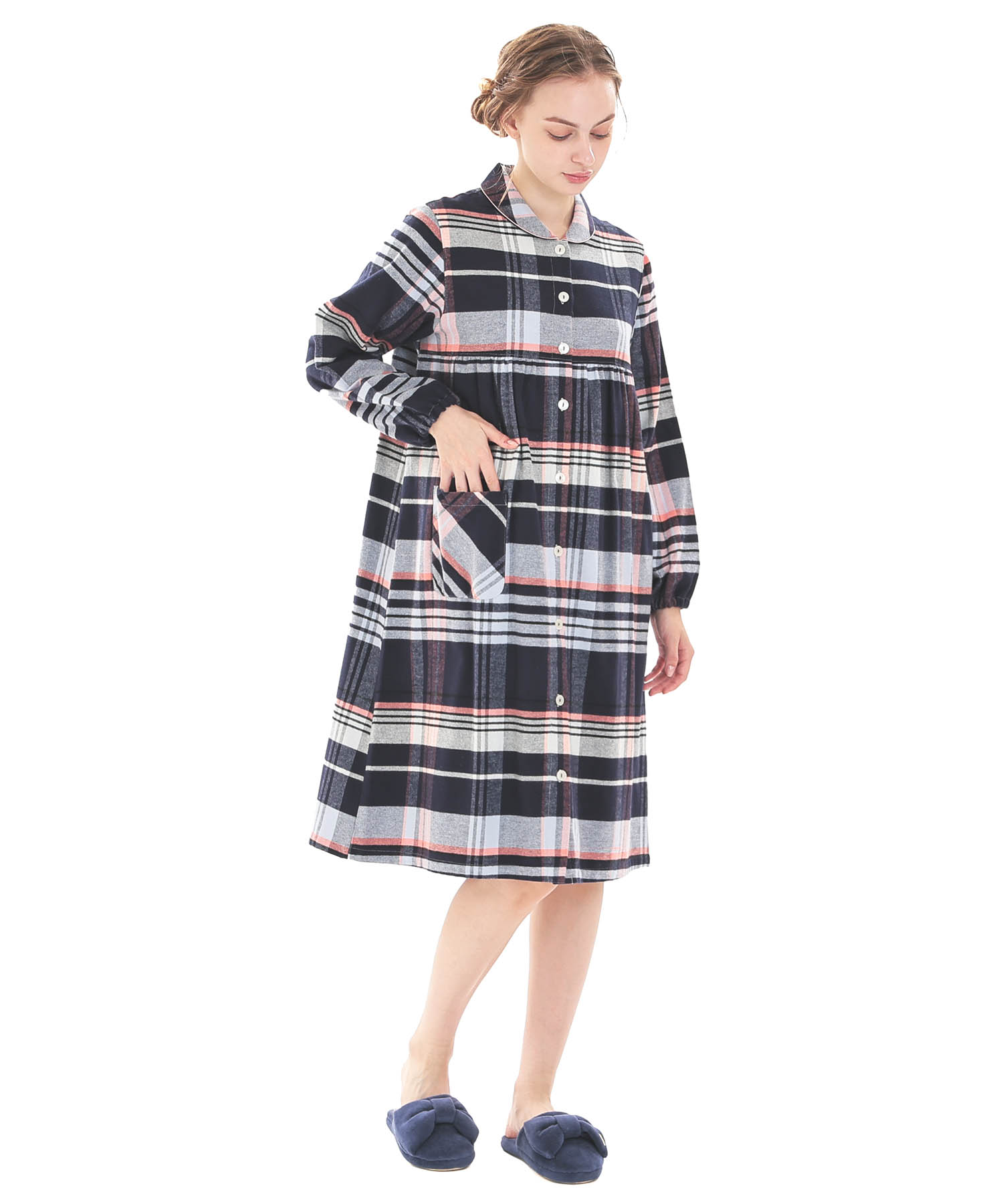 ビエラチェックワンピース_パジャマ&ルームウェア-セットアップ_ネイビー_2