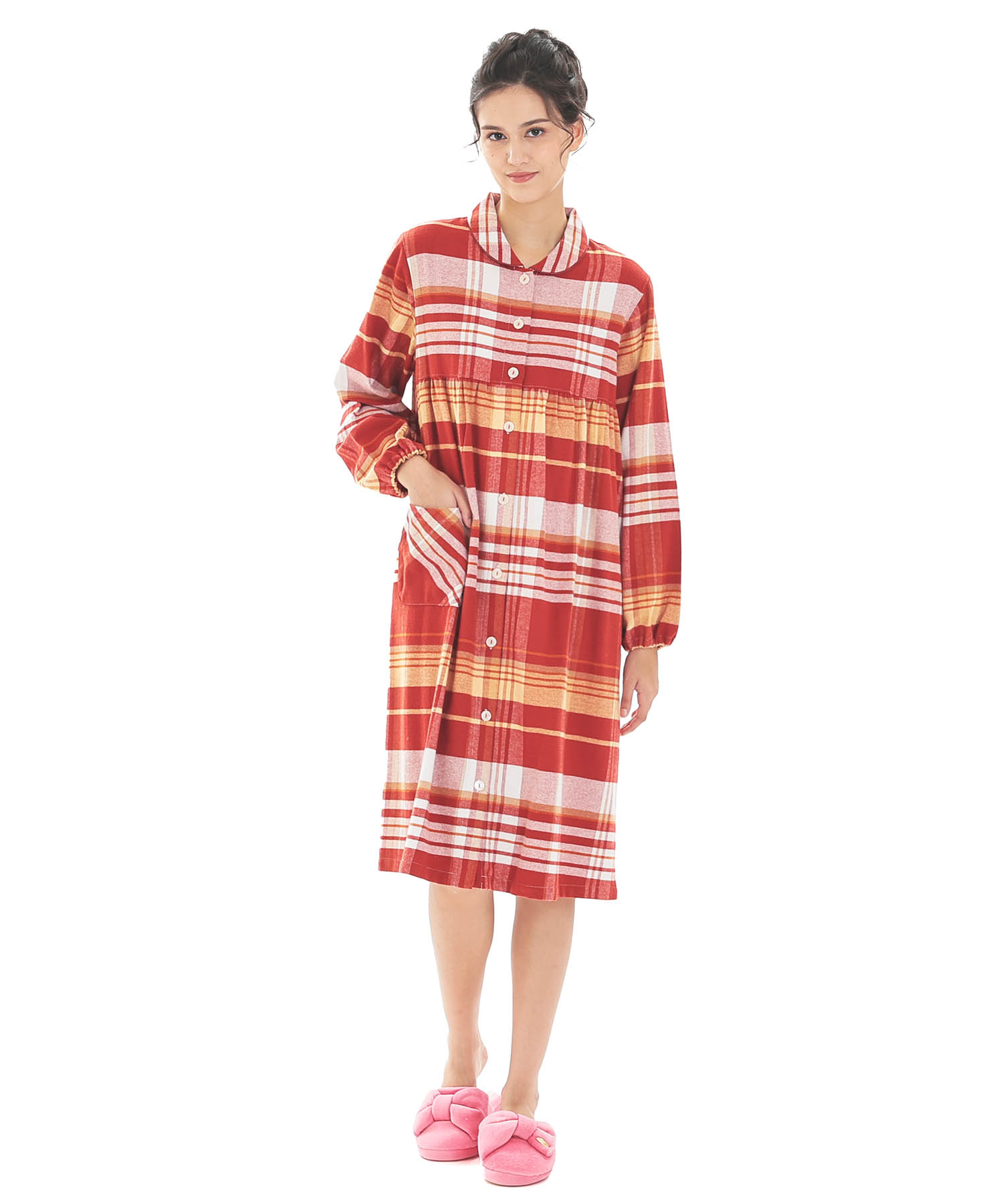 ビエラチェックワンピース_パジャマ&ルームウェア-セットアップ_レッド_1