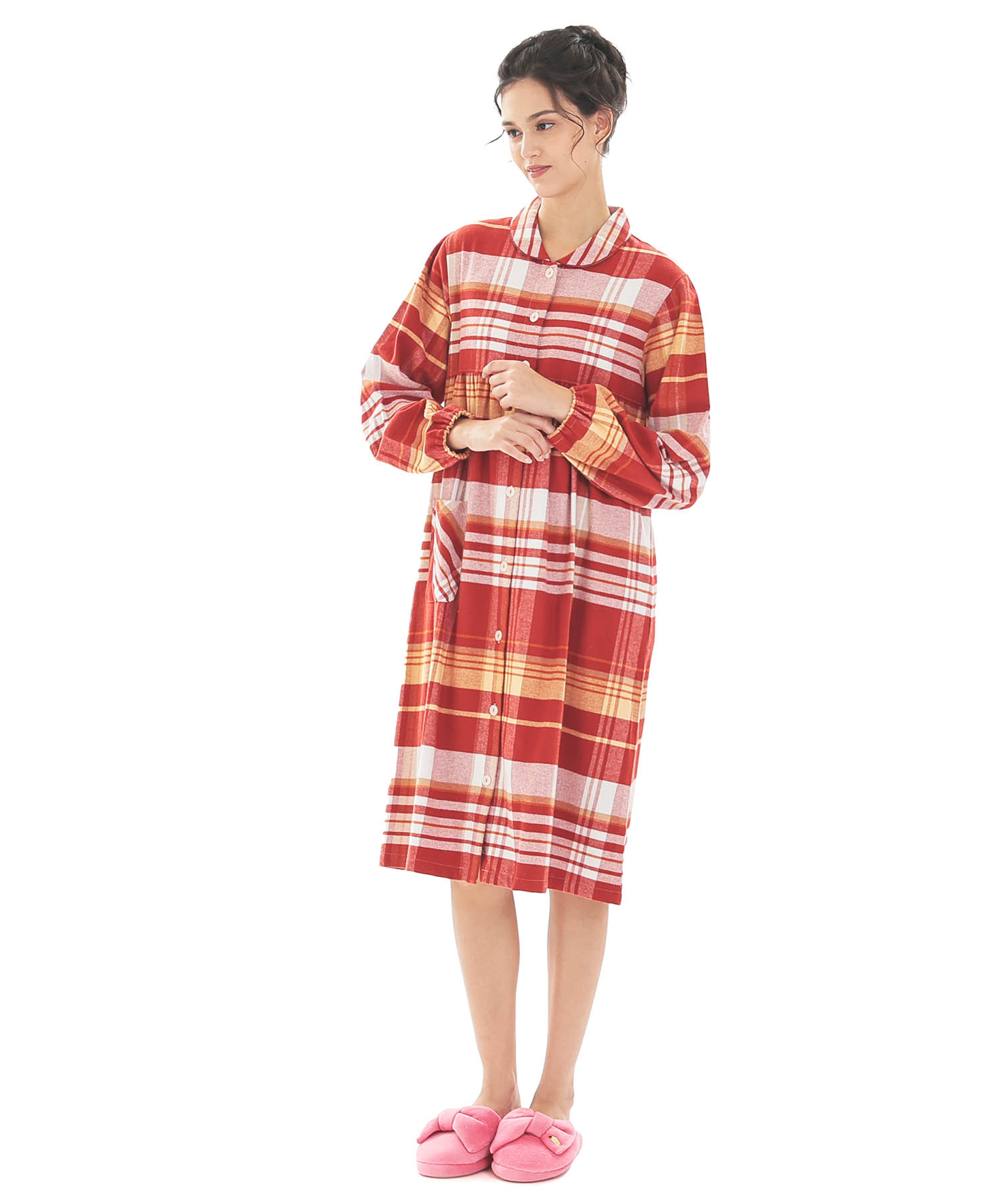 ビエラチェックワンピース_パジャマ&ルームウェア-セットアップ_レッド_2