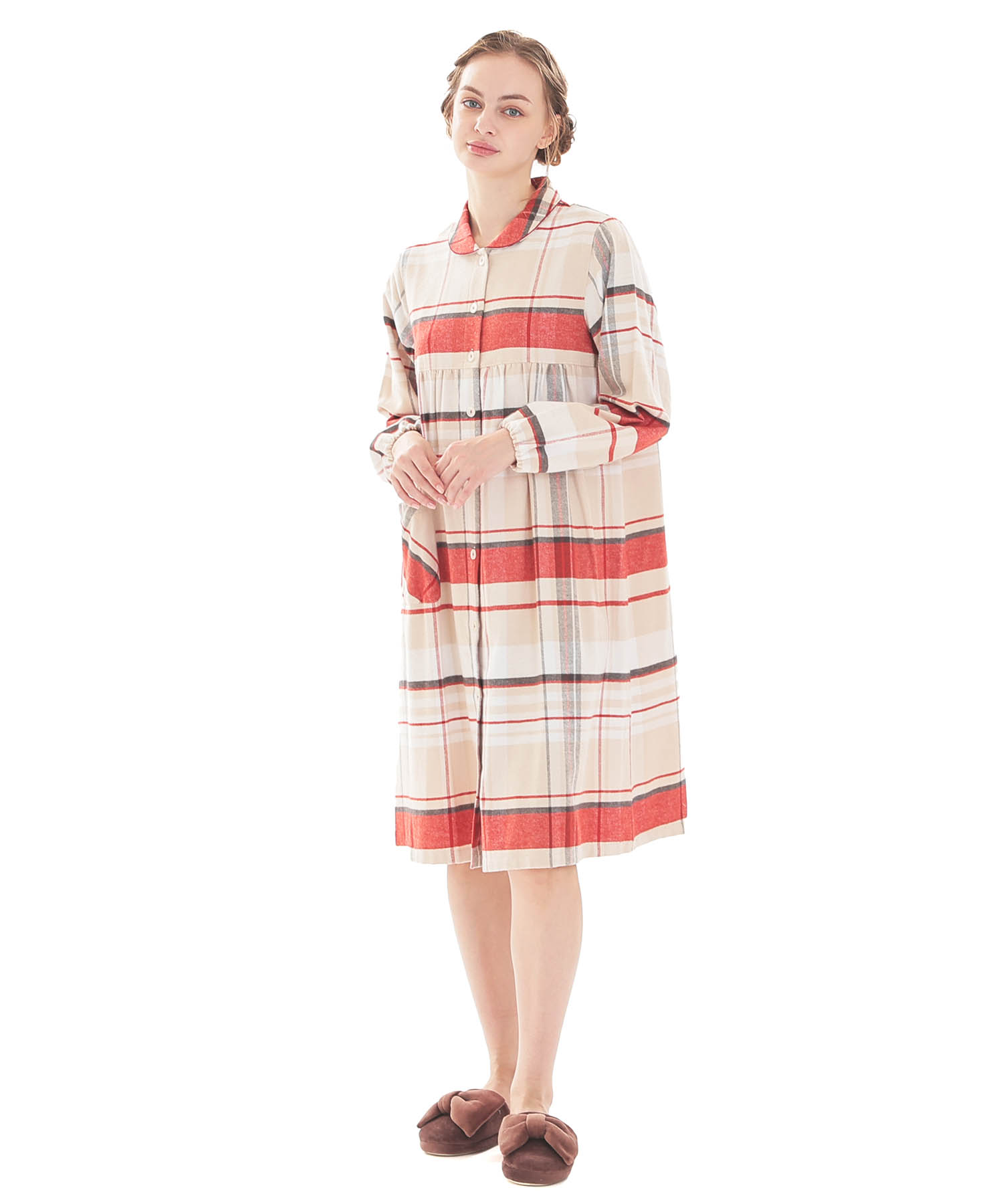 ビエラチェックワンピース_パジャマ&ルームウェア-セットアップ_ベージュ_1