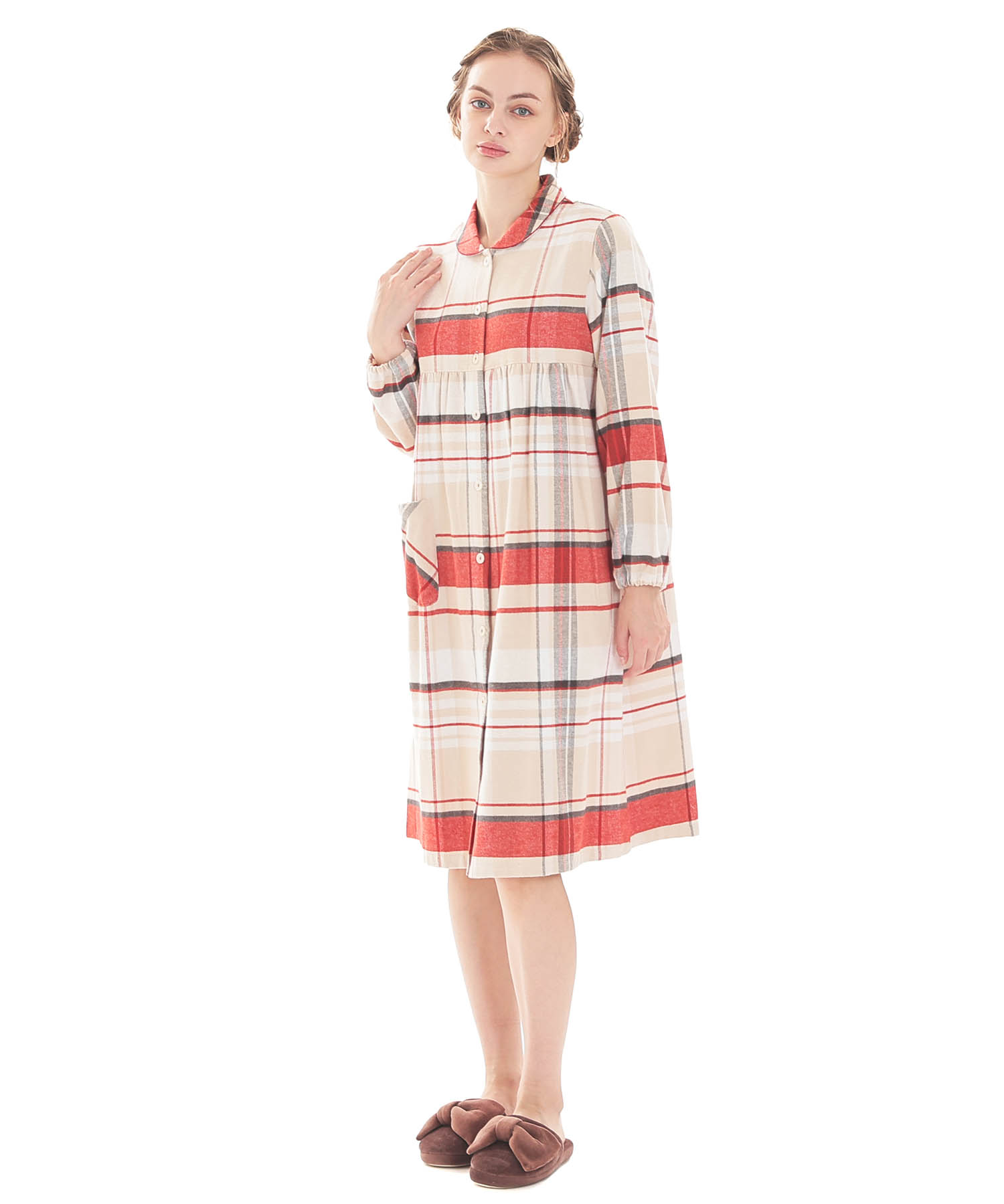 ビエラチェックワンピース_パジャマ&ルームウェア-セットアップ_ベージュ_2