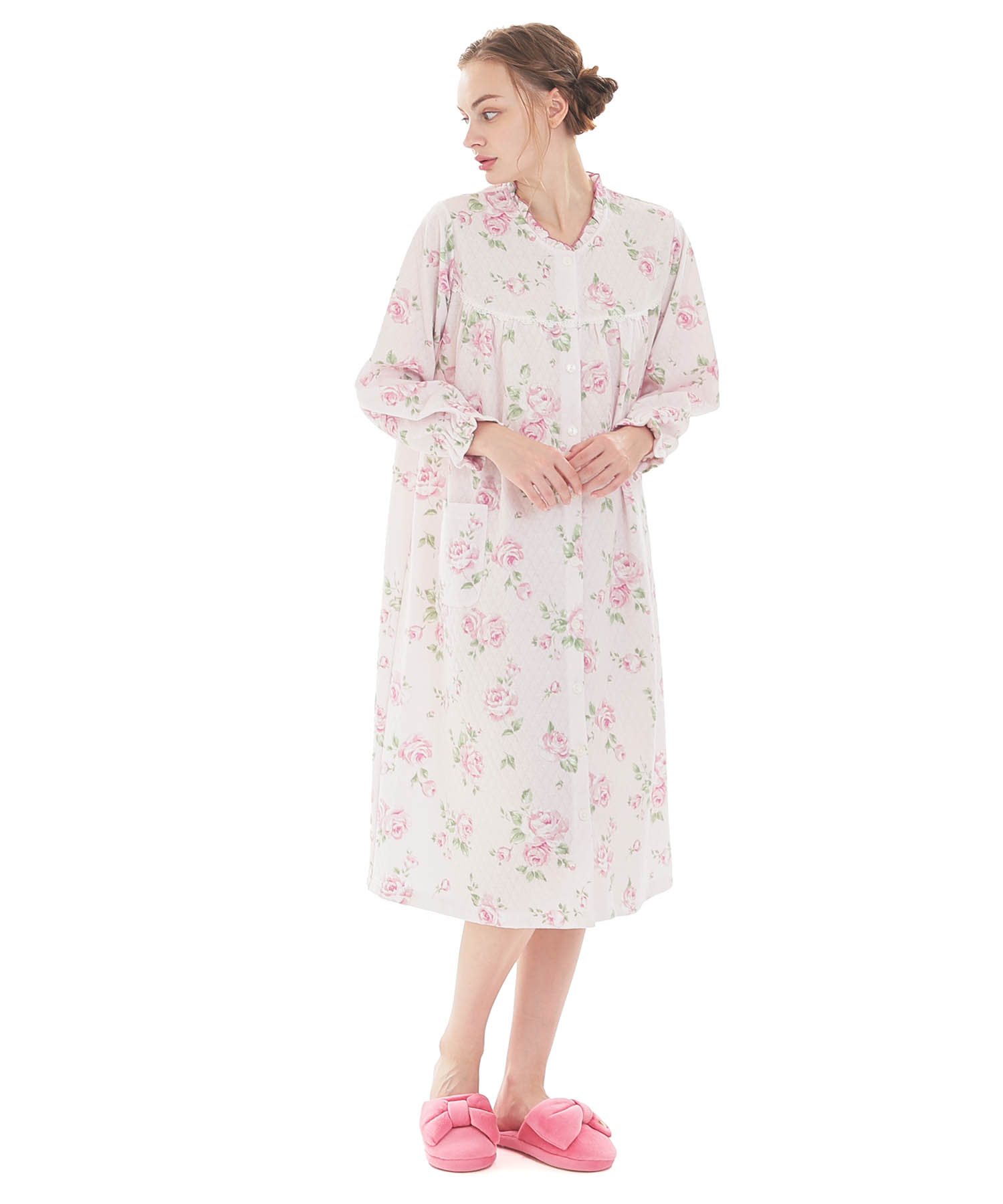 接結（綿入り）ローズワンピース_パジャマ&ルームウェア-ワンピース・ネグリジェ_ピンク_1