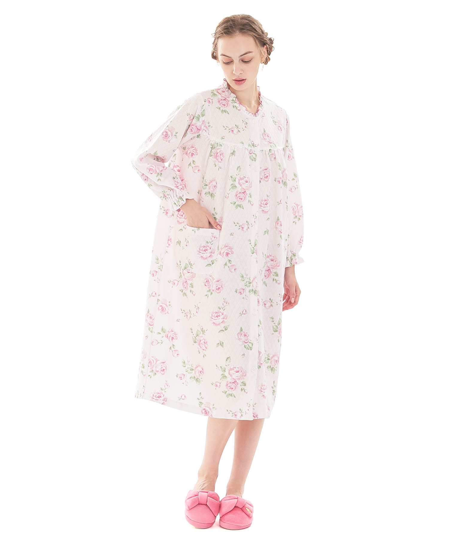 接結（綿入り）ローズワンピース_パジャマ&ルームウェア-ワンピース・ネグリジェ_ピンク_2