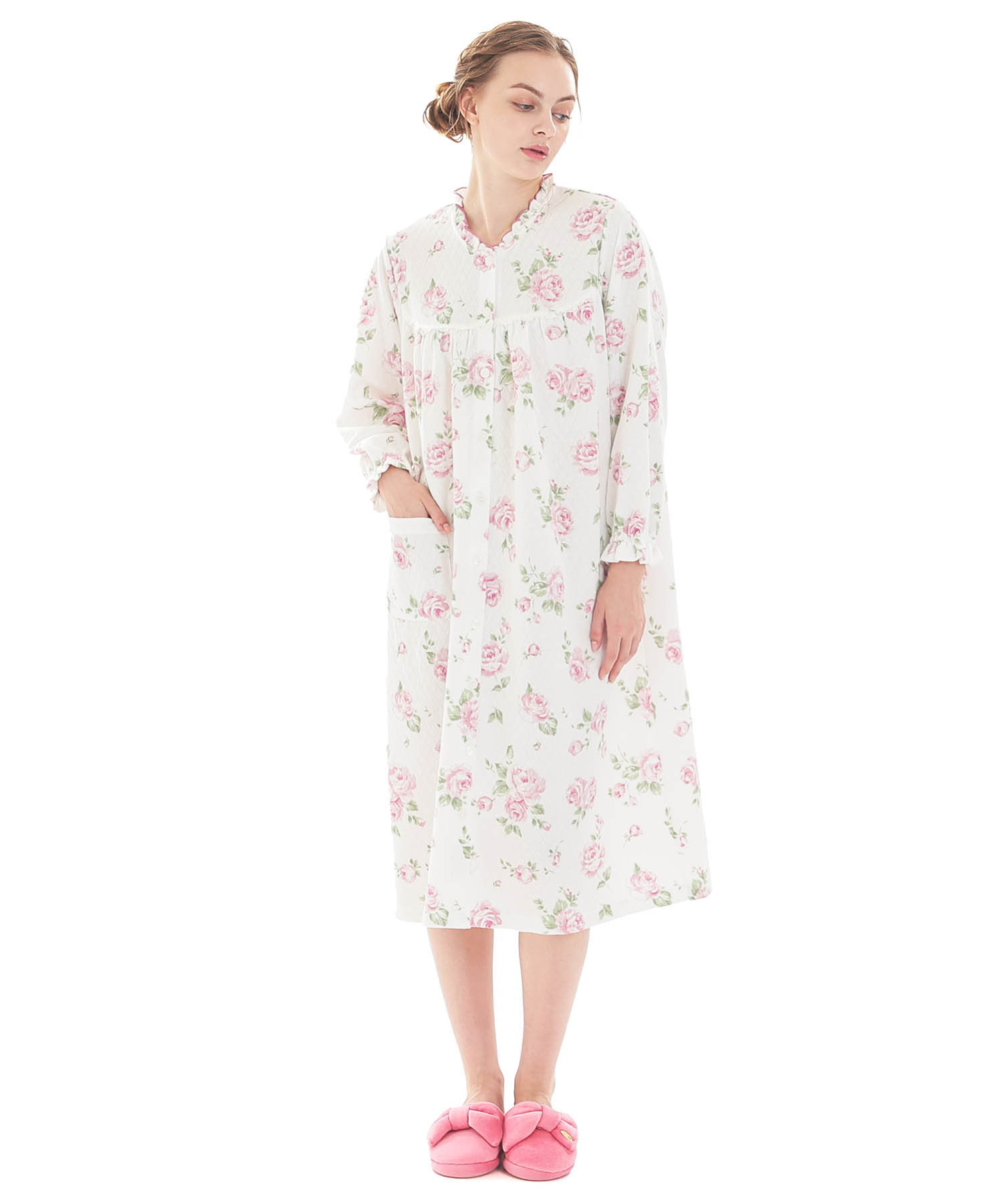 接結（綿入り）ローズワンピース_パジャマ&ルームウェア-ワンピース・ネグリジェ_ホワイト_2