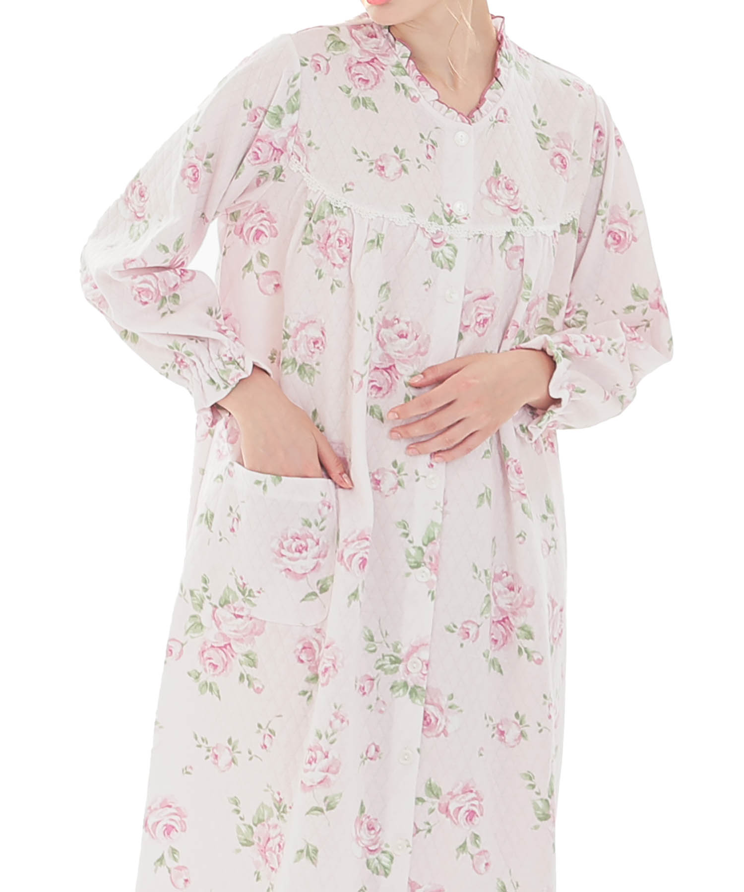 接結（綿入り）ローズワンピース_パジャマ&ルームウェア-ワンピース・ネグリジェ_ピンク_0