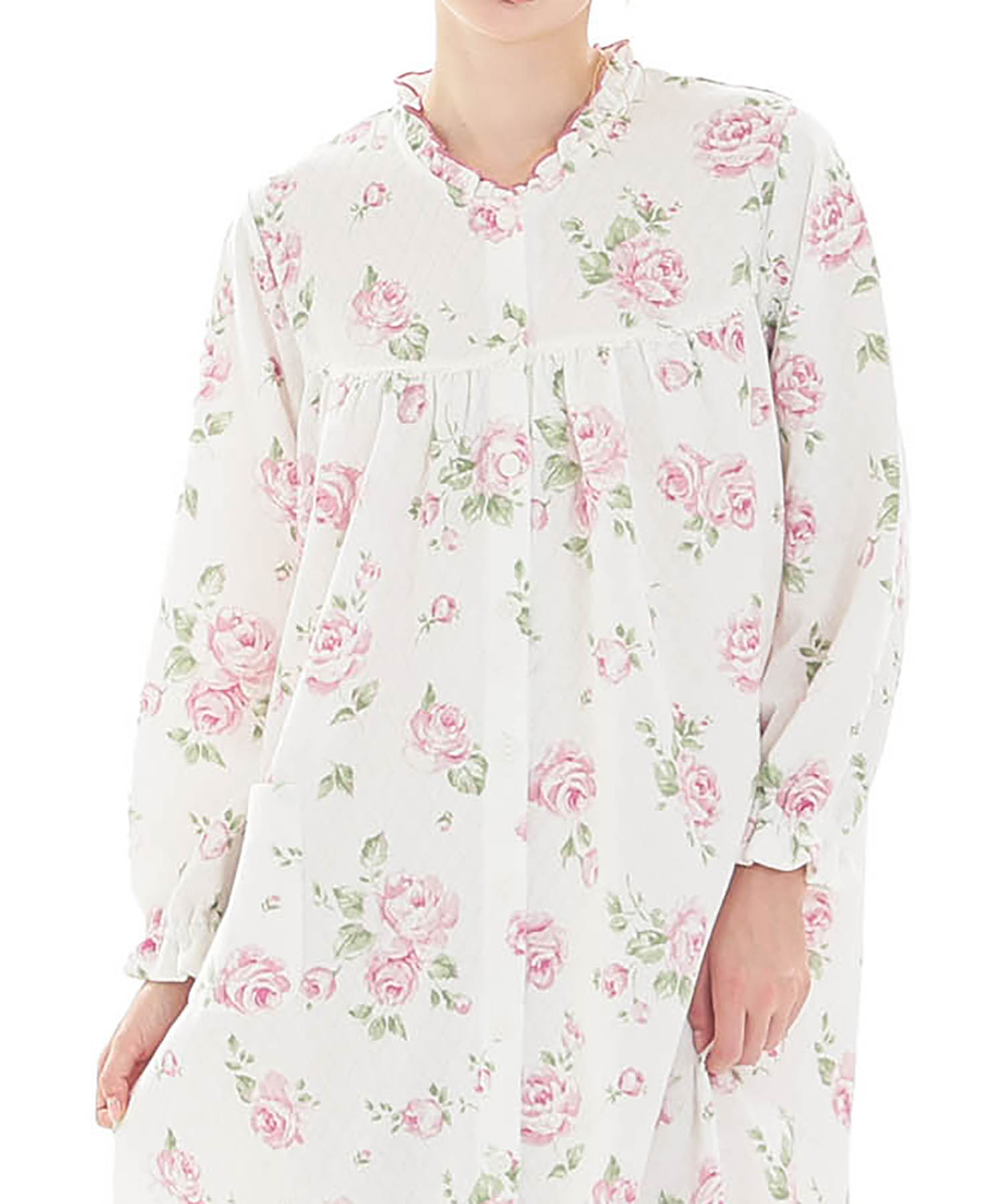 接結（綿入り）ローズワンピース_パジャマ&ルームウェア-ワンピース・ネグリジェ_ホワイト_0