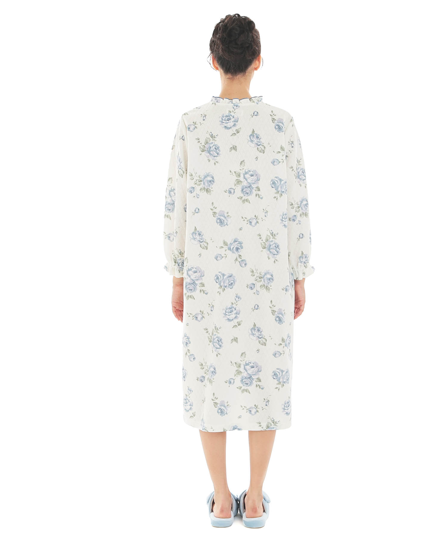 接結（綿入り）ローズワンピース_パジャマ&ルームウェア-ワンピース・ネグリジェ_ブルー_6