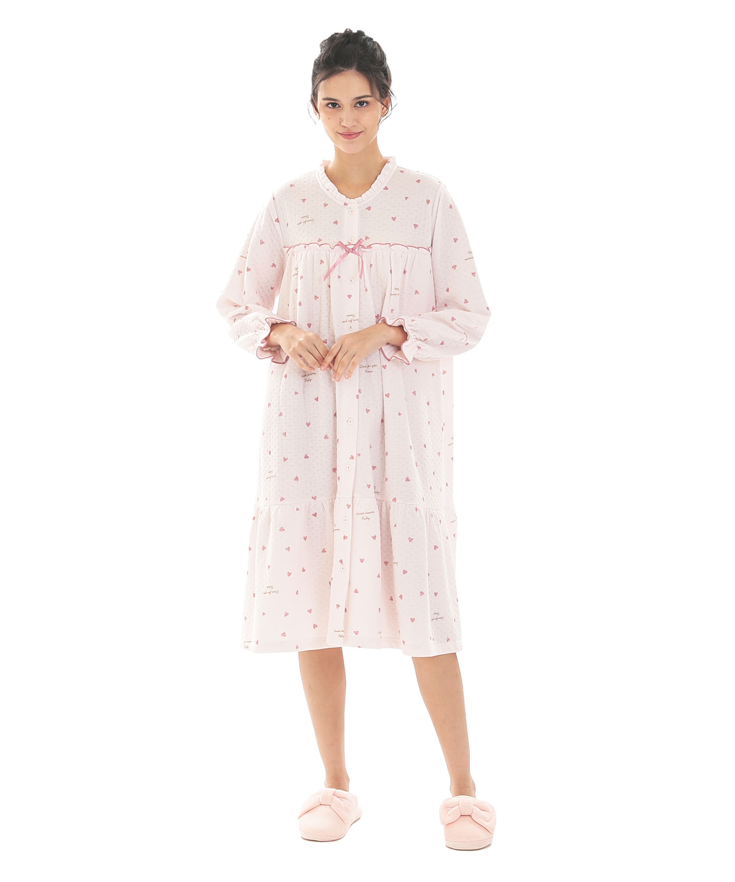 接結（綿入り）ハートワンピース_パジャマ&ルームウェア-ワンピース・ネグリジェ_ピンク_1