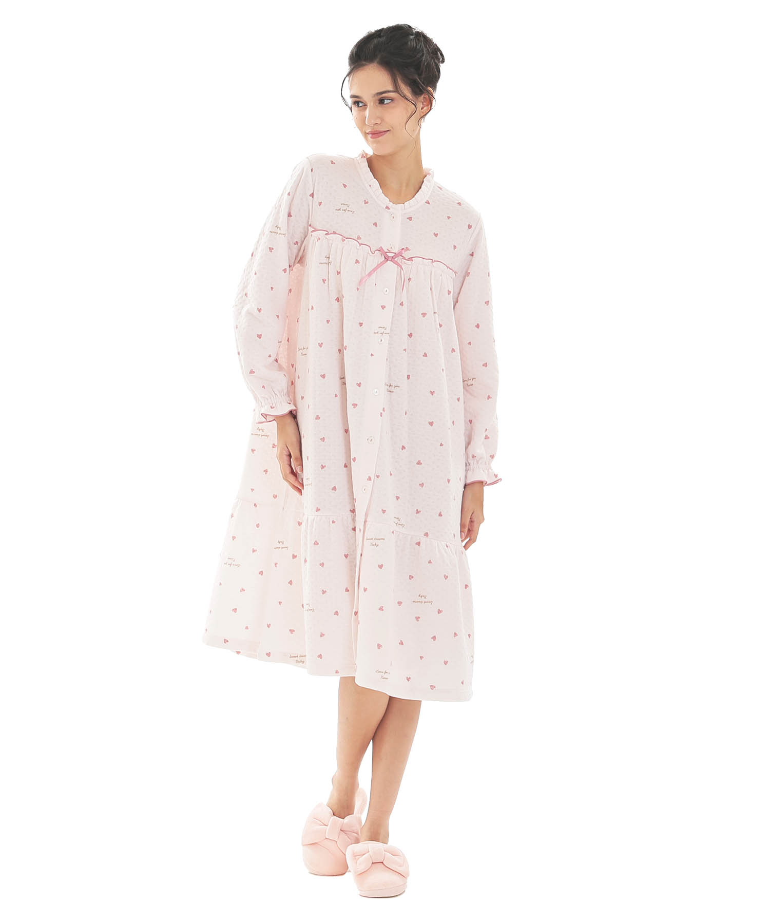 接結（綿入り）ハートワンピース_パジャマ&ルームウェア-ワンピース・ネグリジェ_ピンク_2