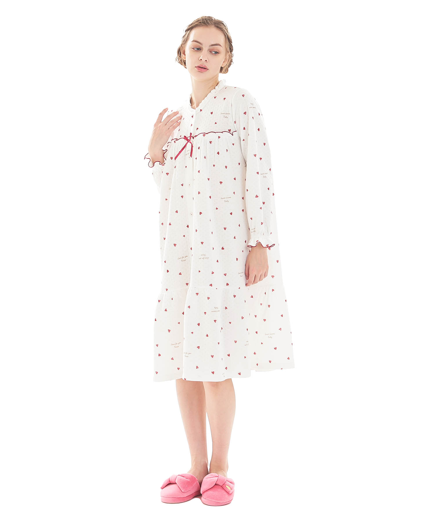 接結（綿入り）ハートワンピース_パジャマ&ルームウェア-ワンピース・ネグリジェ_ホワイト_2
