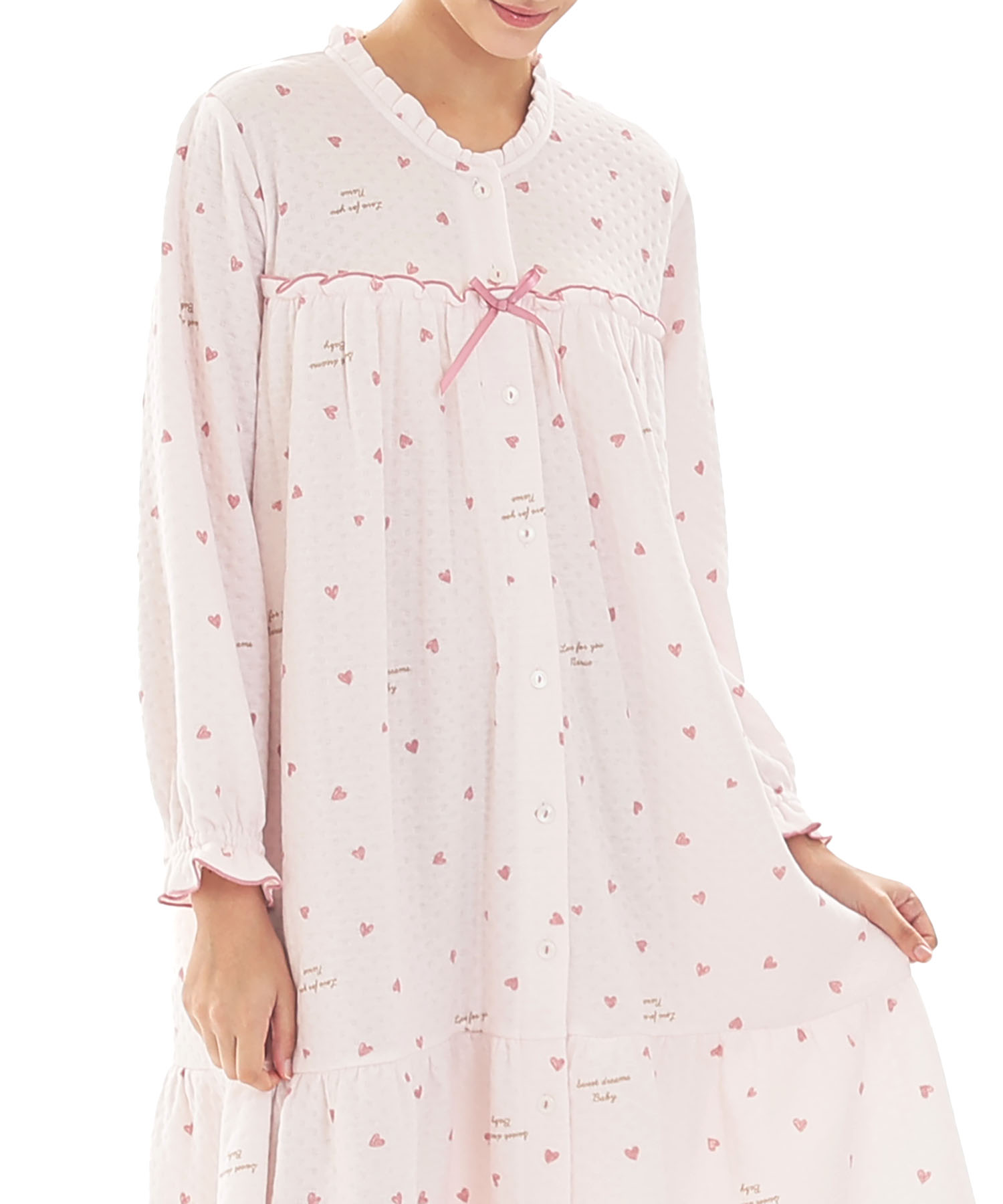 接結（綿入り）ハートワンピース_パジャマ&ルームウェア-ワンピース・ネグリジェ_ピンク_0