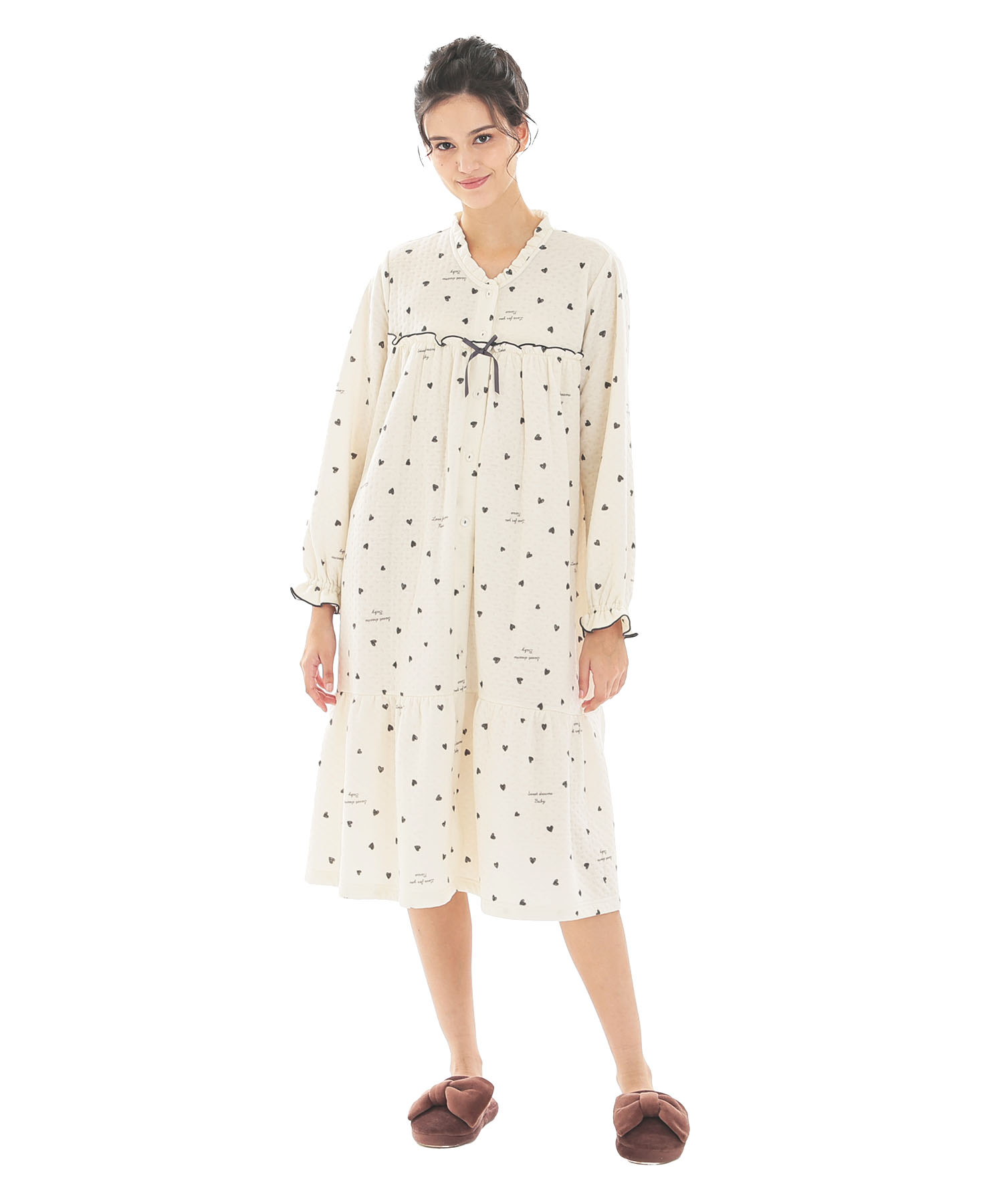 接結（綿入り）ハートワンピース_パジャマ&ルームウェア-ワンピース・ネグリジェ_ベージュ_1