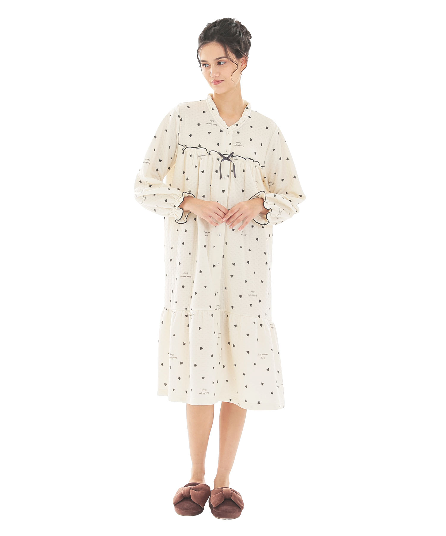 接結（綿入り）ハートワンピース_パジャマ&ルームウェア-ワンピース・ネグリジェ_ベージュ_2
