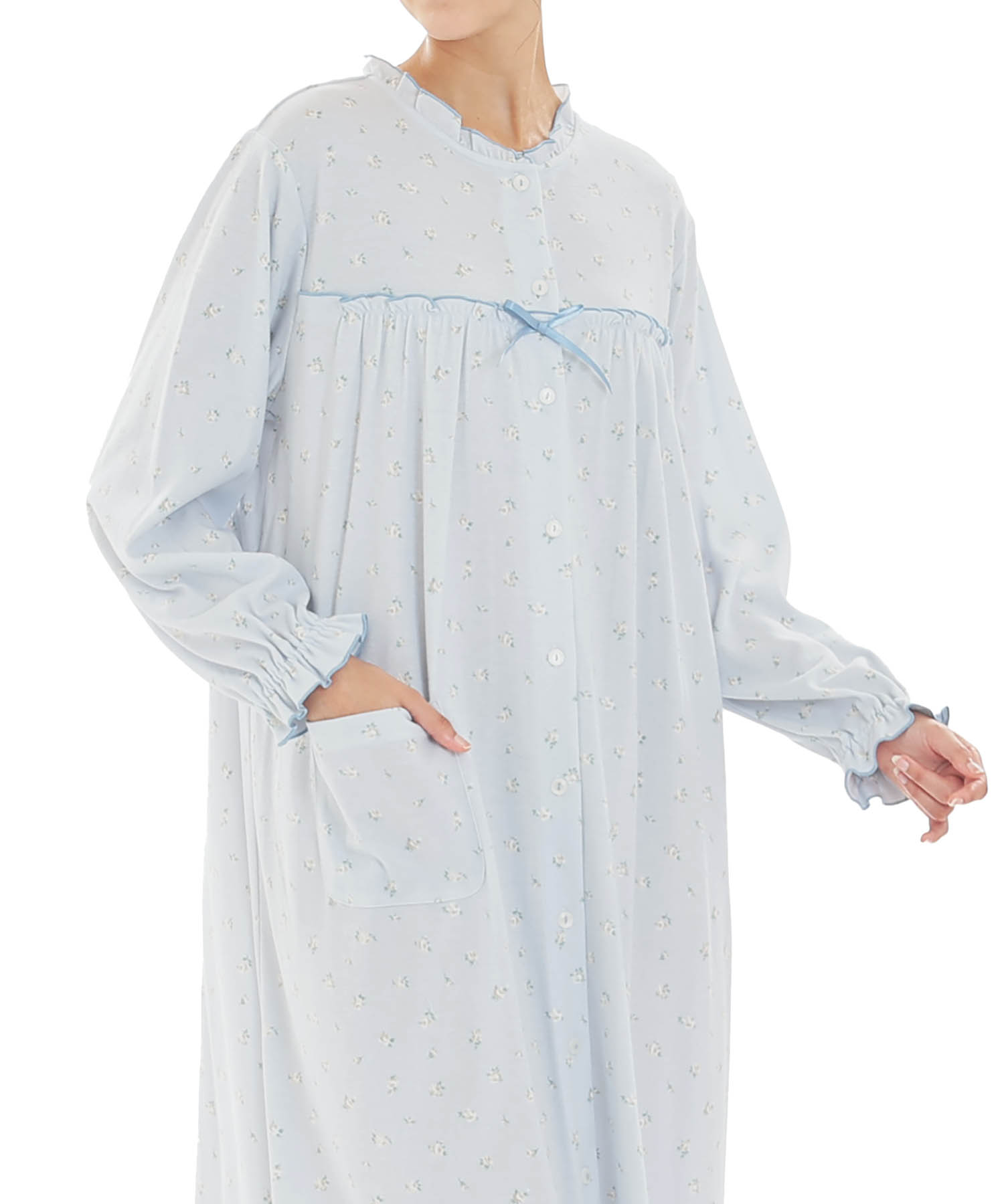 スムース小花ワンピース_パジャマ&ルームウェア-ワンピース・ネグリジェ_ブルー_0