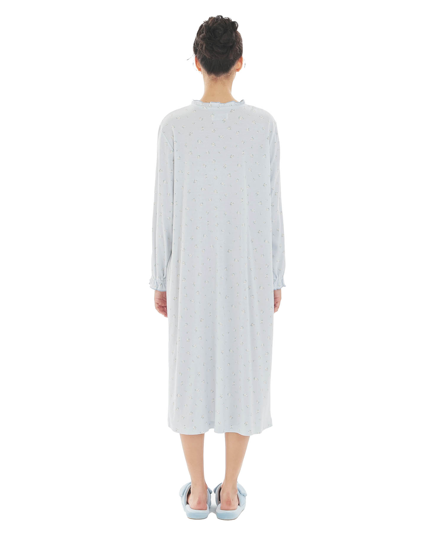 スムース小花ワンピース_パジャマ&ルームウェア-ワンピース・ネグリジェ_ブルー_7