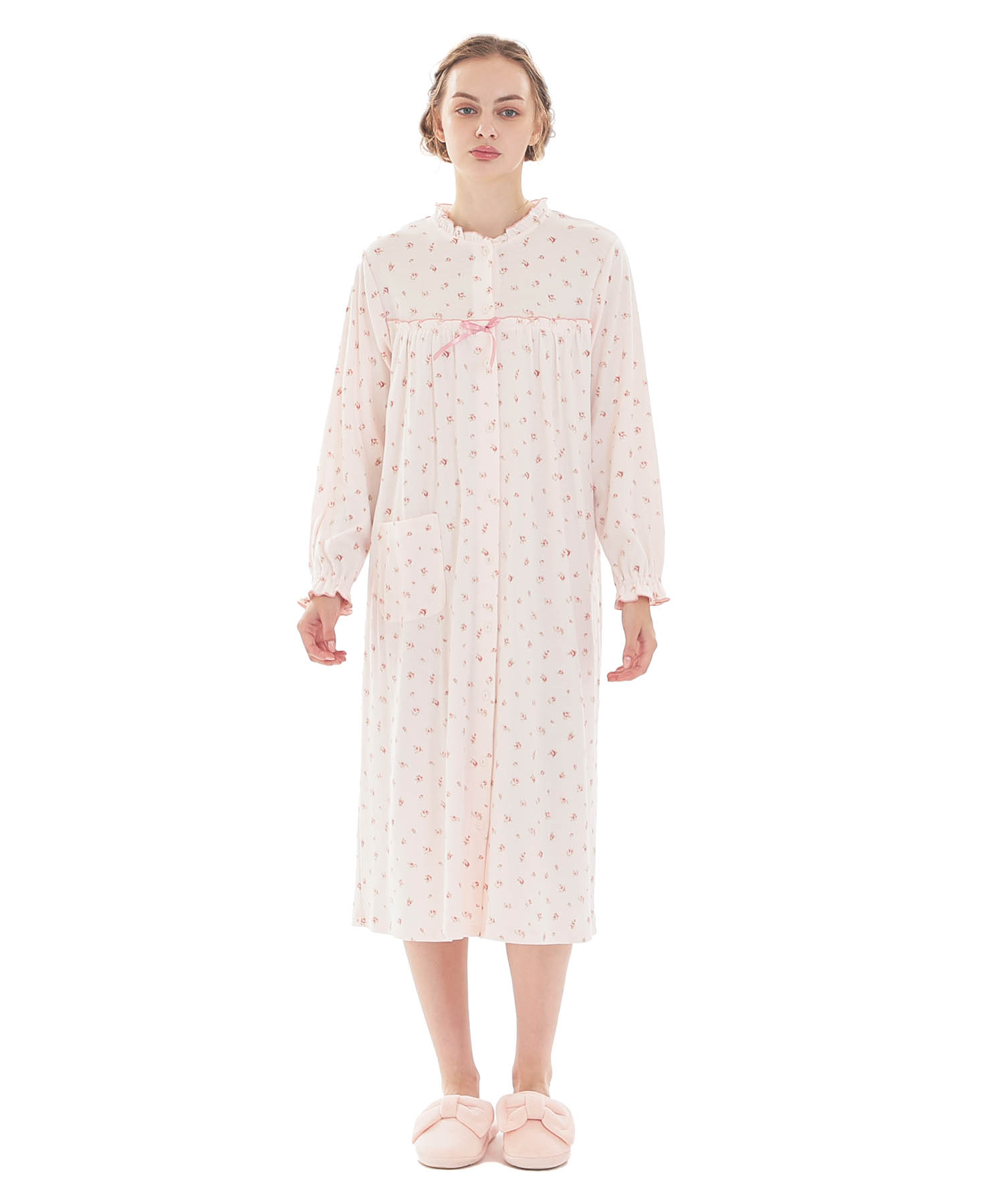スムース小花ワンピース_パジャマ&ルームウェア-ワンピース・ネグリジェ_ピンク_1