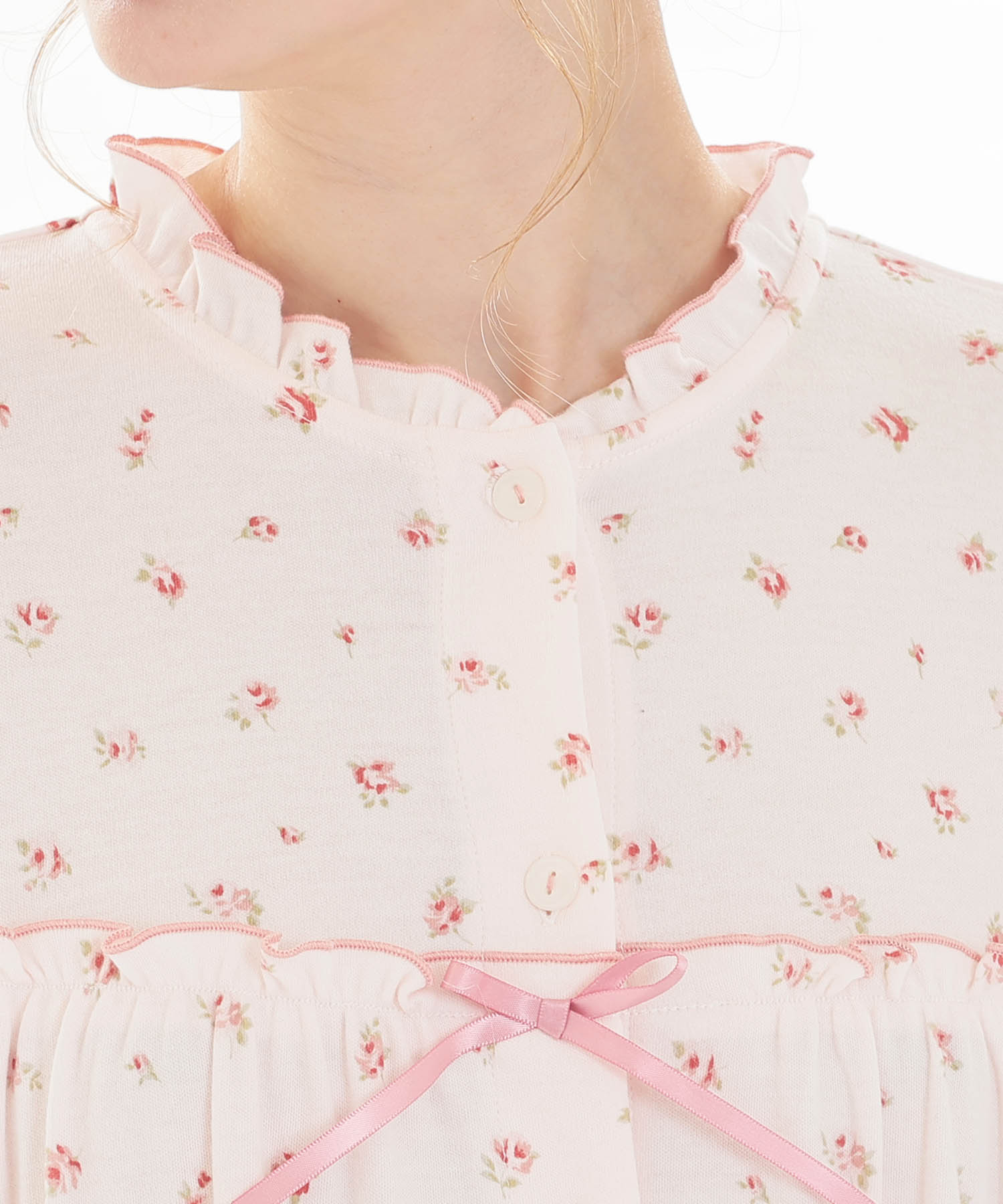 スムース小花ワンピース_パジャマ&ルームウェア-ワンピース・ネグリジェ_ピンク_3