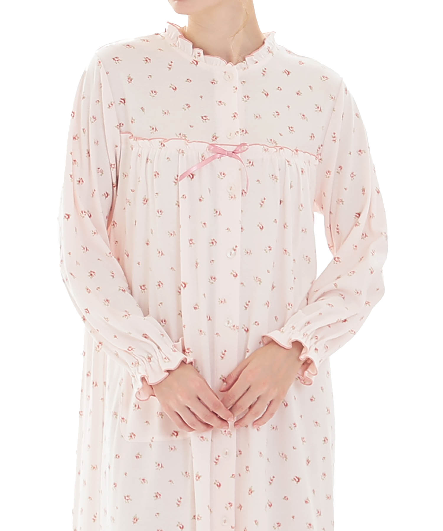 スムース小花ワンピース_パジャマ&ルームウェア-ワンピース・ネグリジェ_ピンク_0