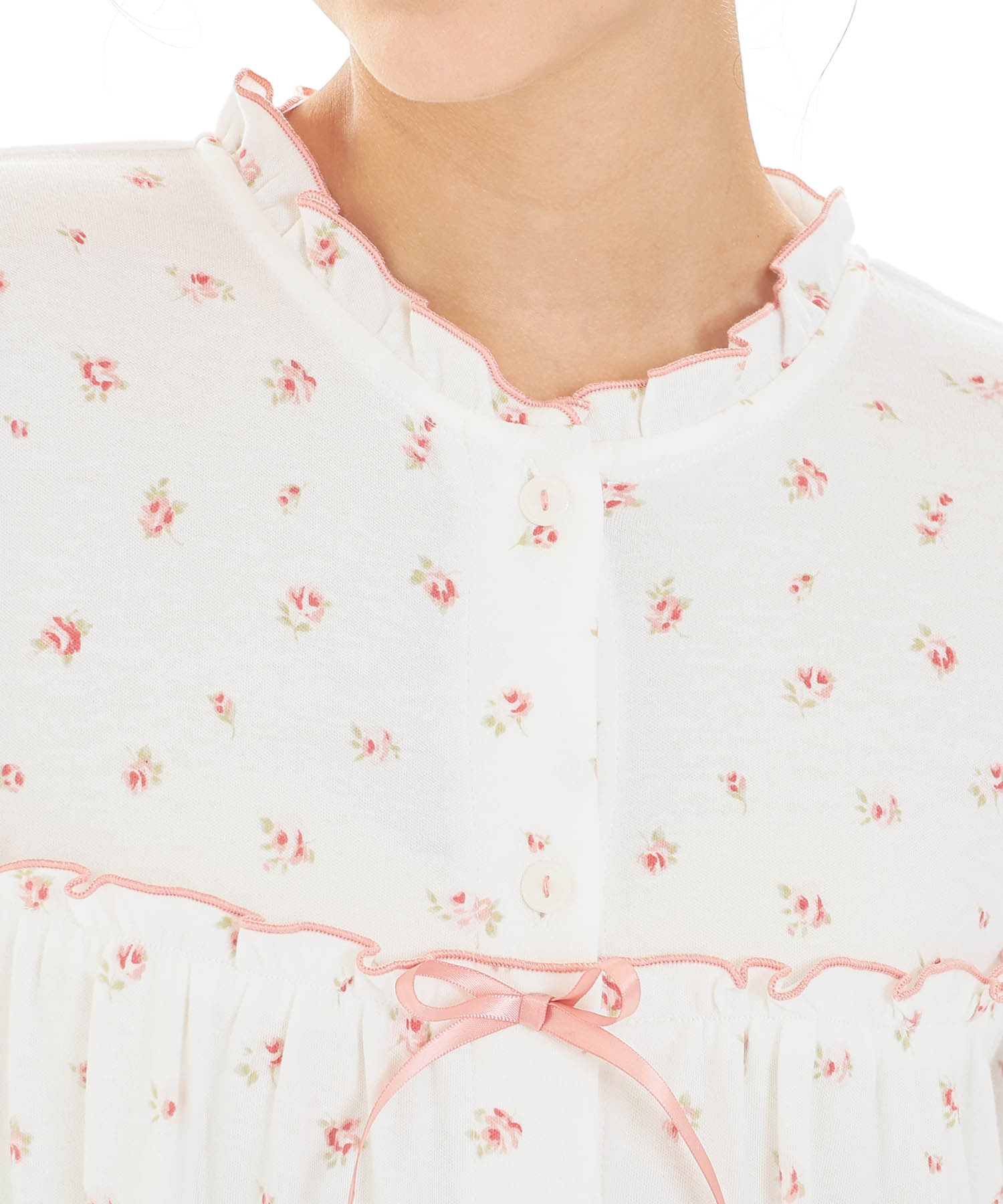 スムース小花ワンピース_パジャマ&ルームウェア-ワンピース・ネグリジェ_ホワイト_3