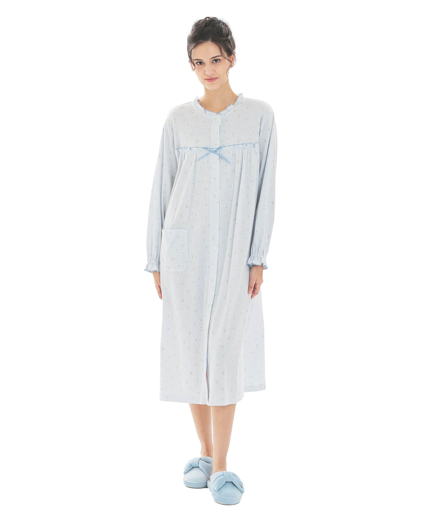 スムース小花ワンピース_パジャマ&ルームウェア-ワンピース・ネグリジェ_ブルー_1