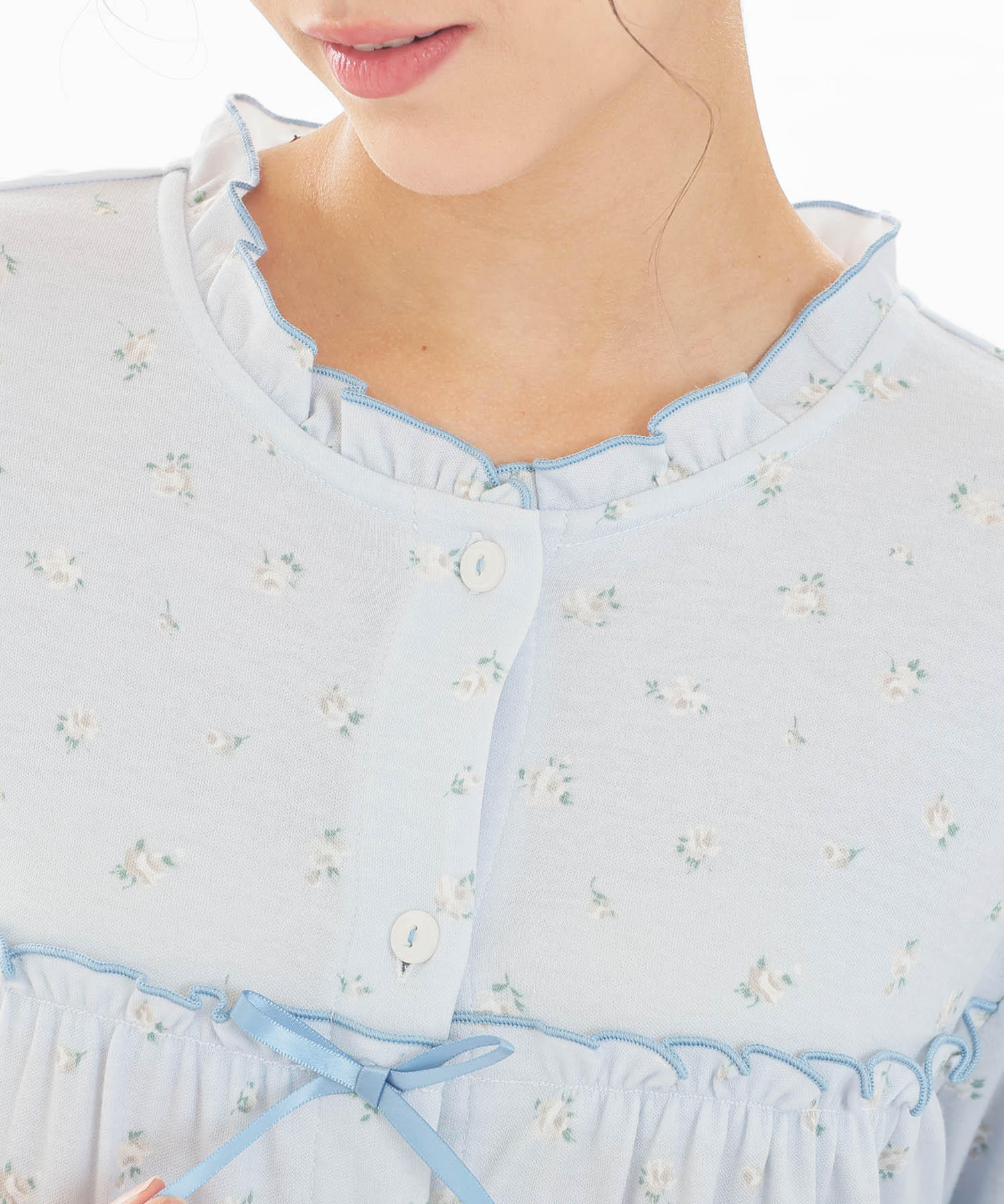 スムース小花ワンピース_パジャマ&ルームウェア-ワンピース・ネグリジェ_ブルー_3