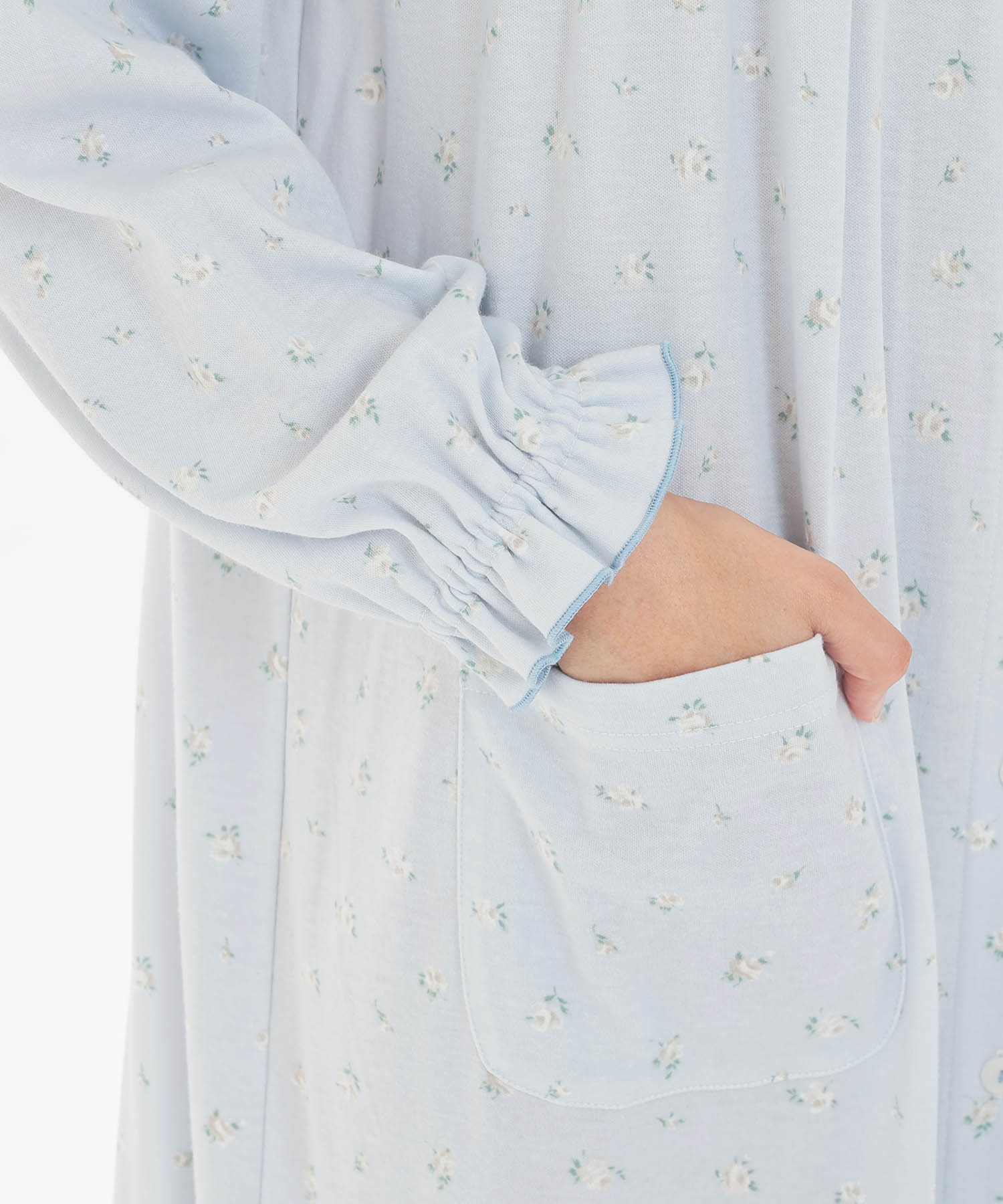 スムース小花ワンピース_パジャマ&ルームウェア-ワンピース・ネグリジェ_ブルー_5