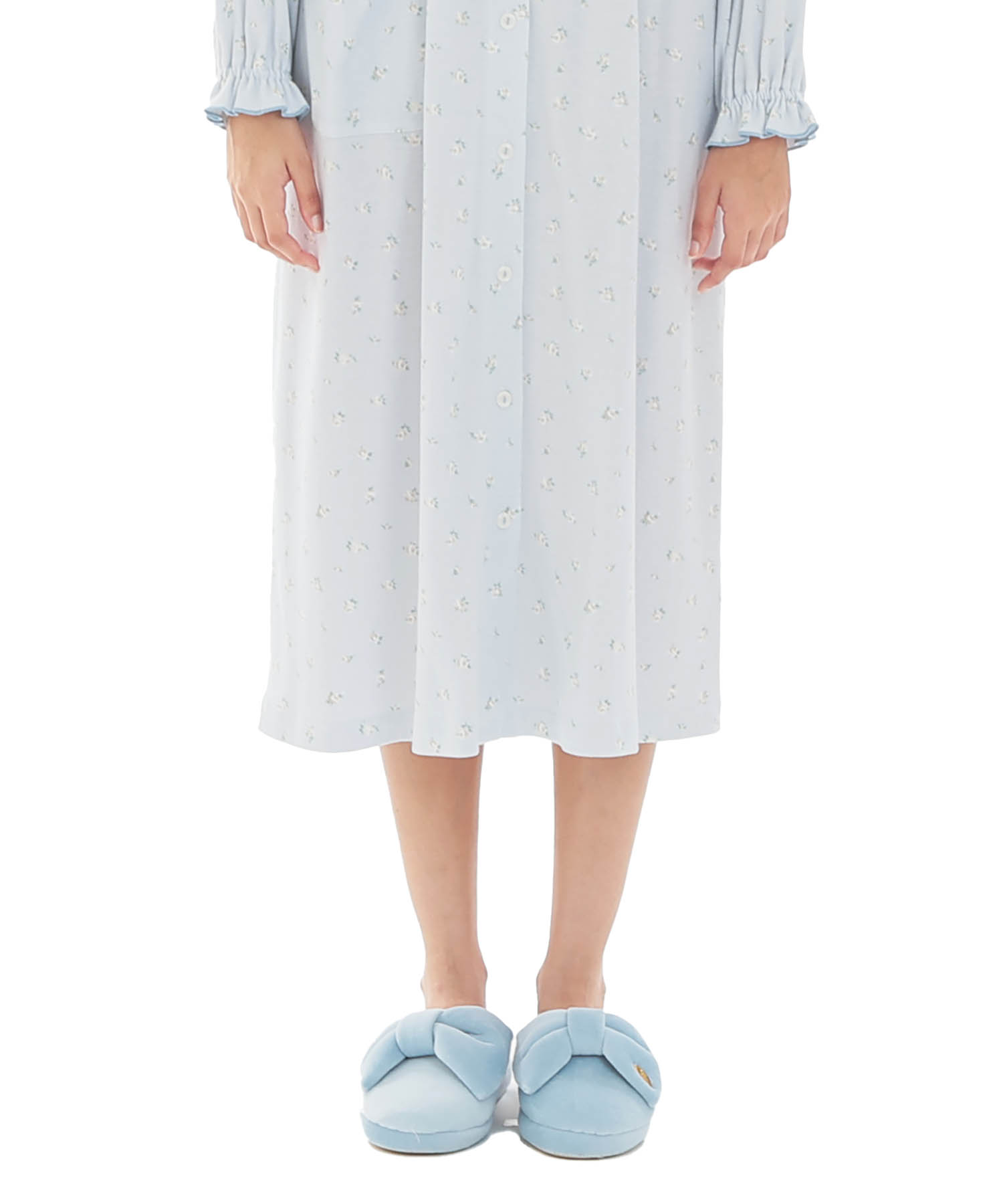 スムース小花ワンピース_パジャマ&ルームウェア-ワンピース・ネグリジェ_ブルー_6