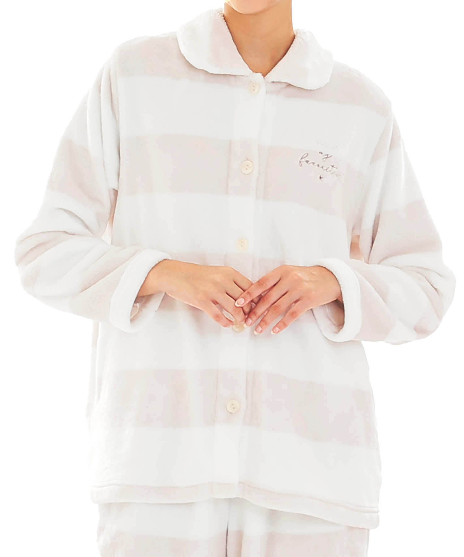 スノーパウダーボーダーシャツパジャマ_パジャマ&ルームウェア-セットアップ_ベージュ_0