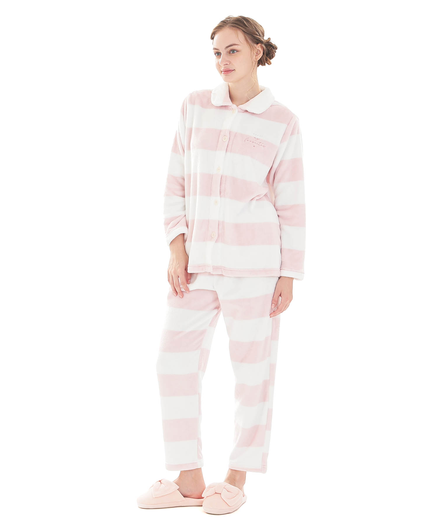 スノーパウダーボーダーシャツパジャマ_パジャマ&ルームウェア-セットアップ_ピンク_2