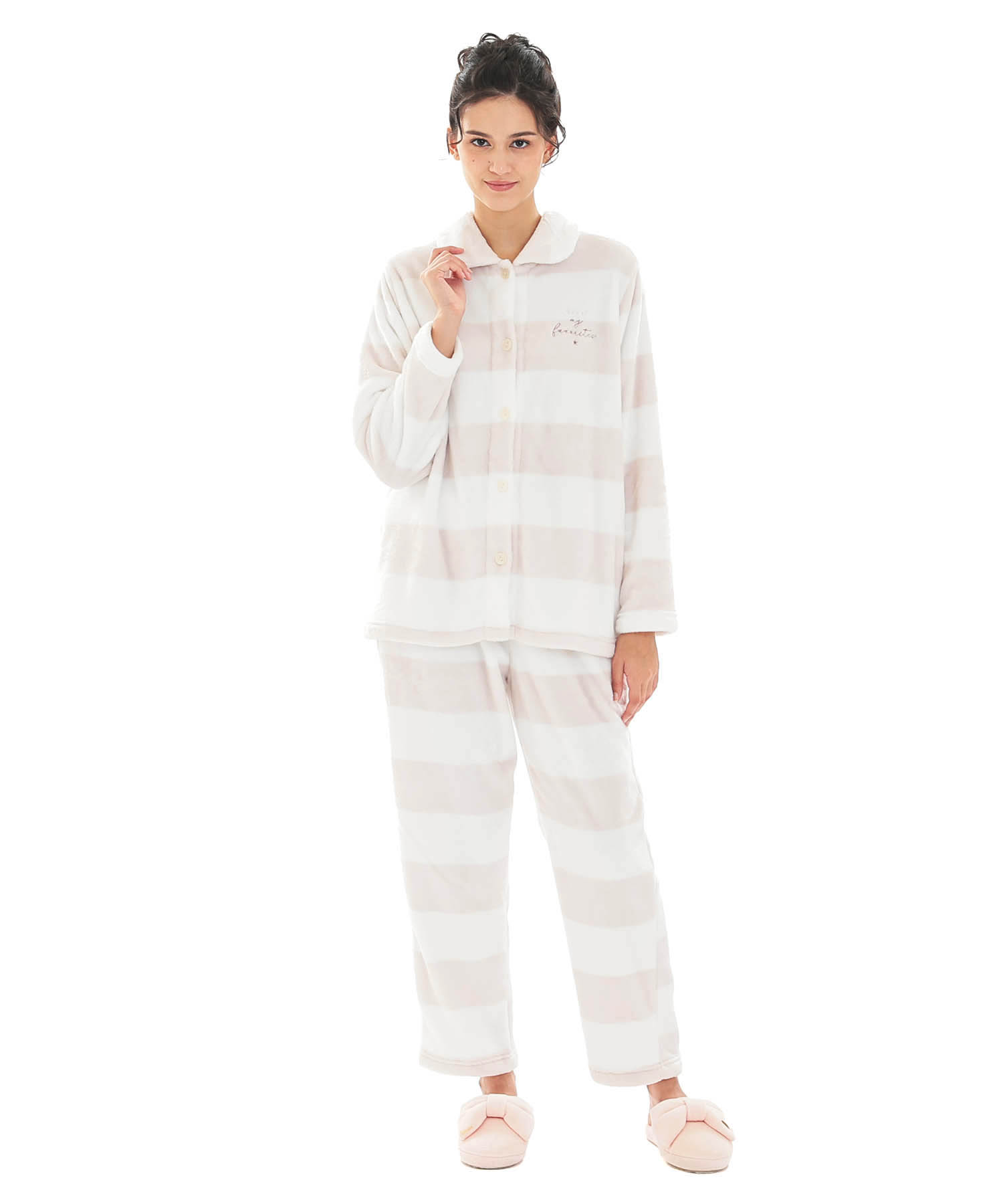 スノーパウダーボーダーシャツパジャマ_パジャマ&ルームウェア-セットアップ_ベージュ_1