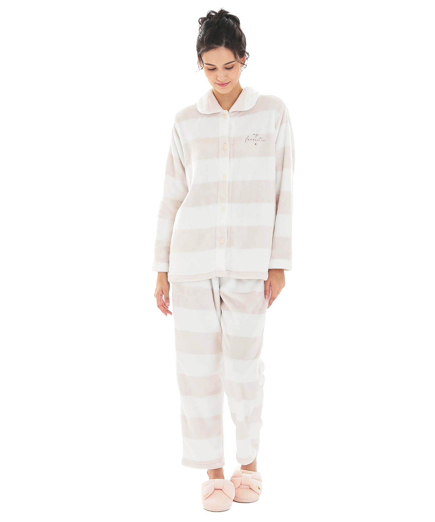 スノーパウダーボーダーシャツパジャマ_パジャマ&ルームウェア-セットアップ_ベージュ_2