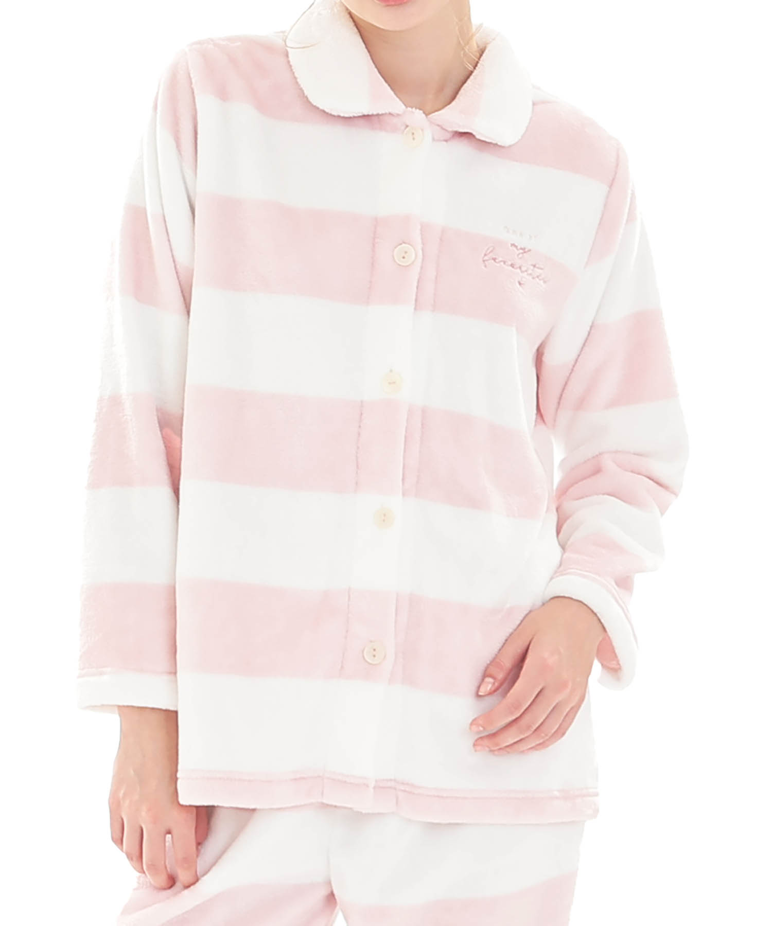 スノーパウダーボーダーシャツパジャマ_パジャマ&ルームウェア-セットアップ_ピンク_0