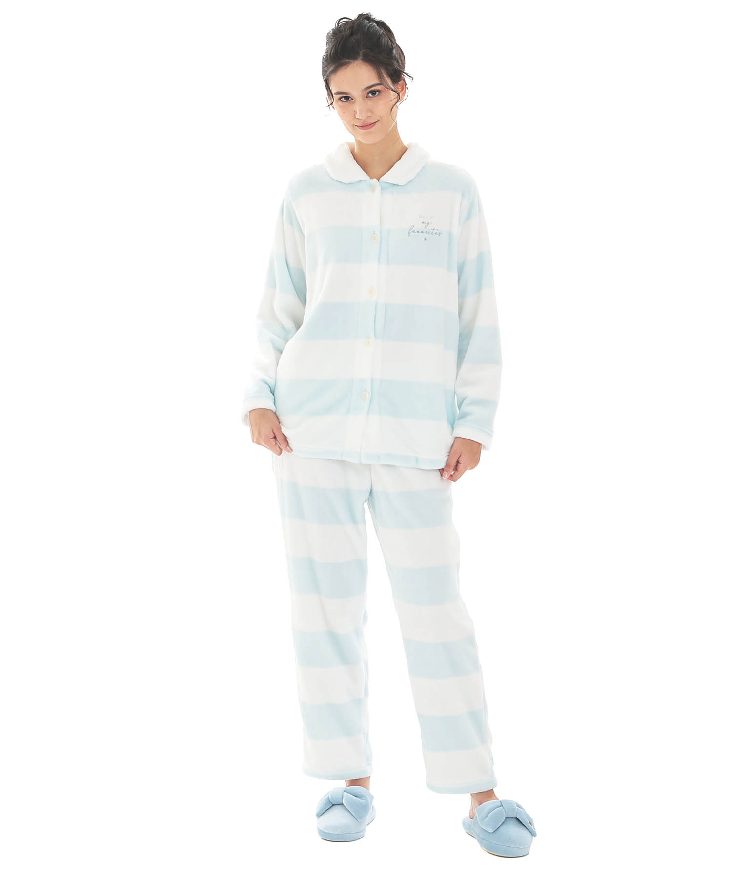 スノーパウダーボーダーシャツパジャマ_パジャマ&ルームウェア-セットアップ_ブルー_2