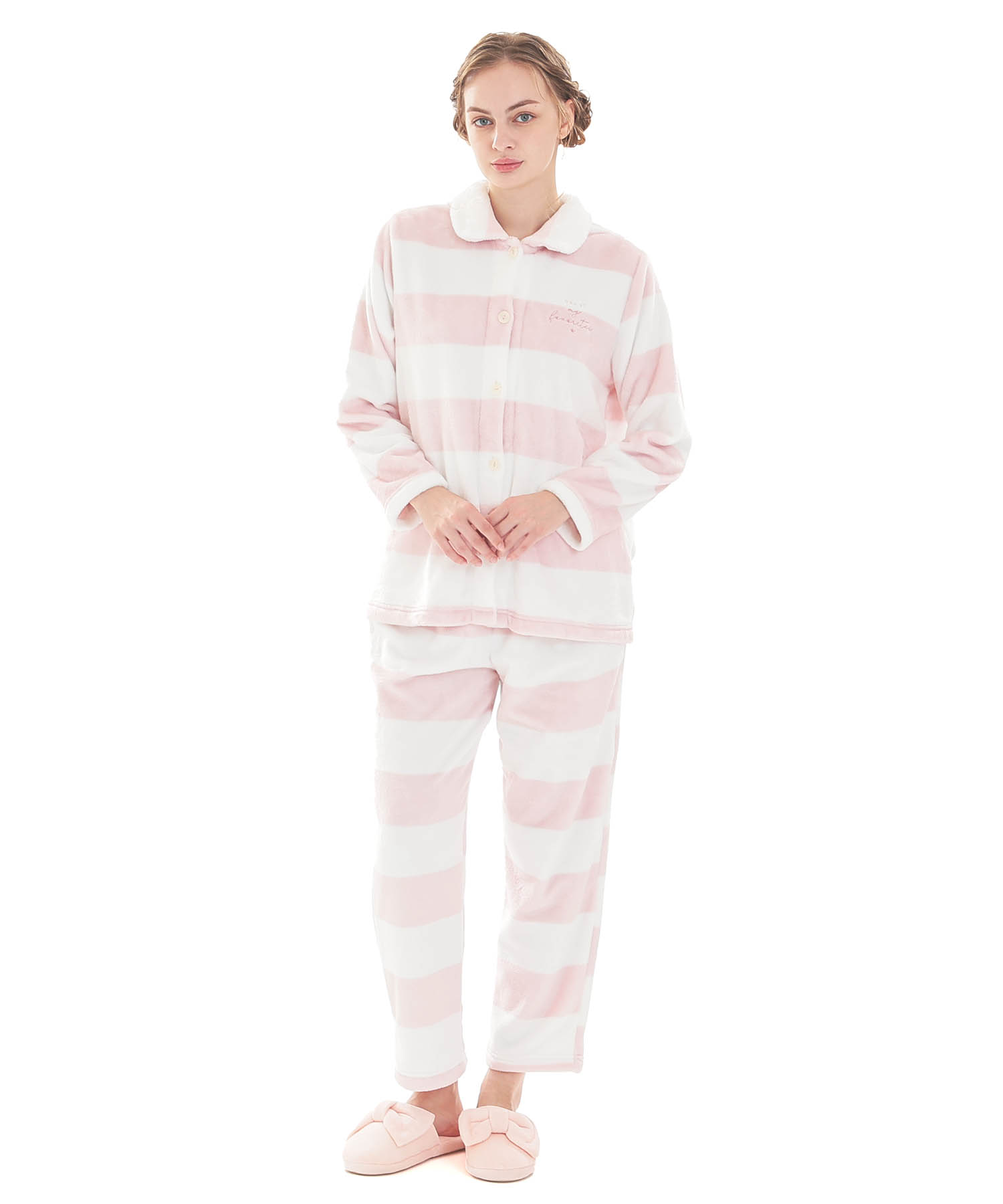 スノーパウダーボーダーシャツパジャマ_パジャマ&ルームウェア-セットアップ_ピンク_1
