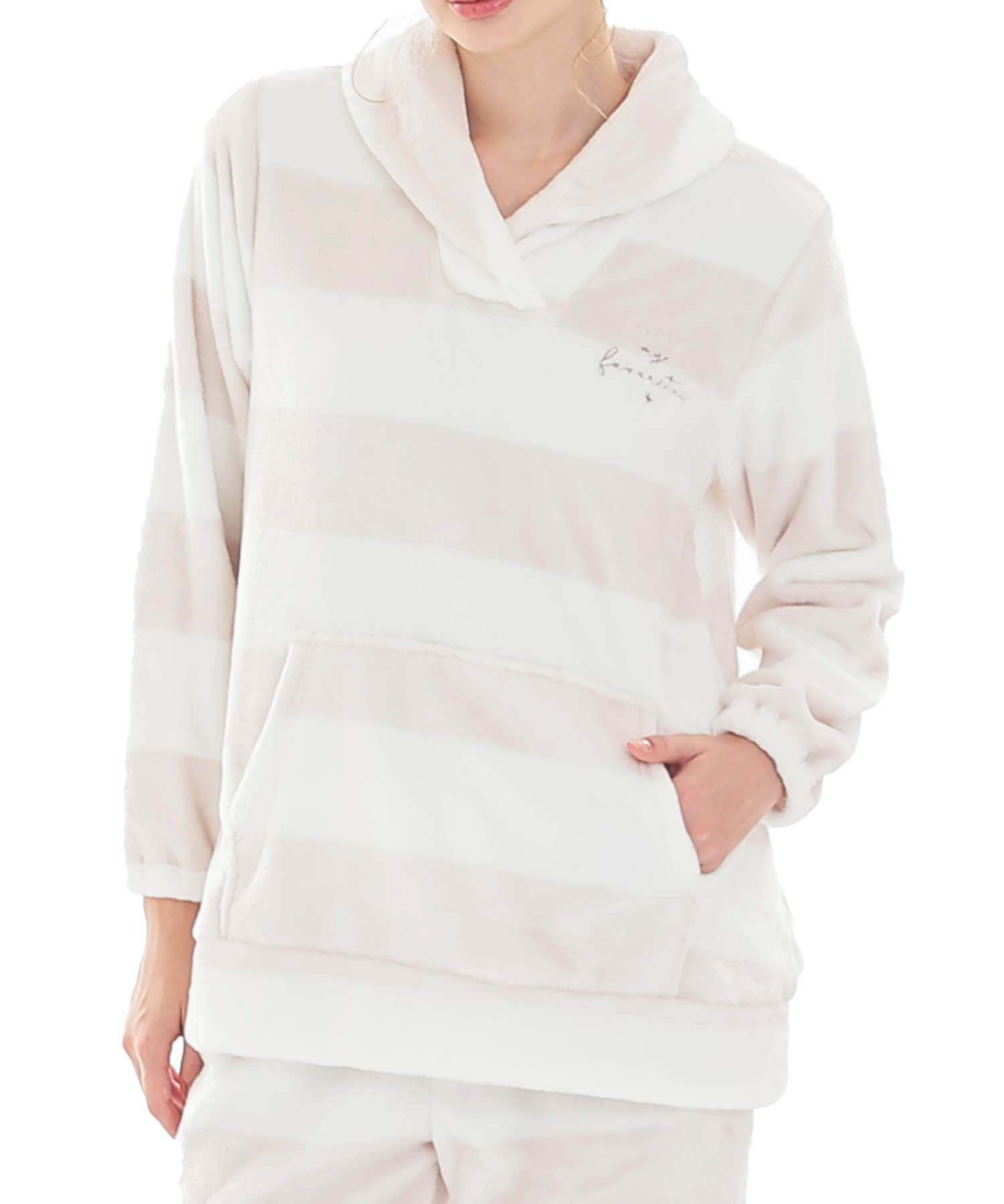 スノーパウダーボーダーショールカラーパジャマ_パジャマ&ルームウェア-セットアップ_ベージュ_0