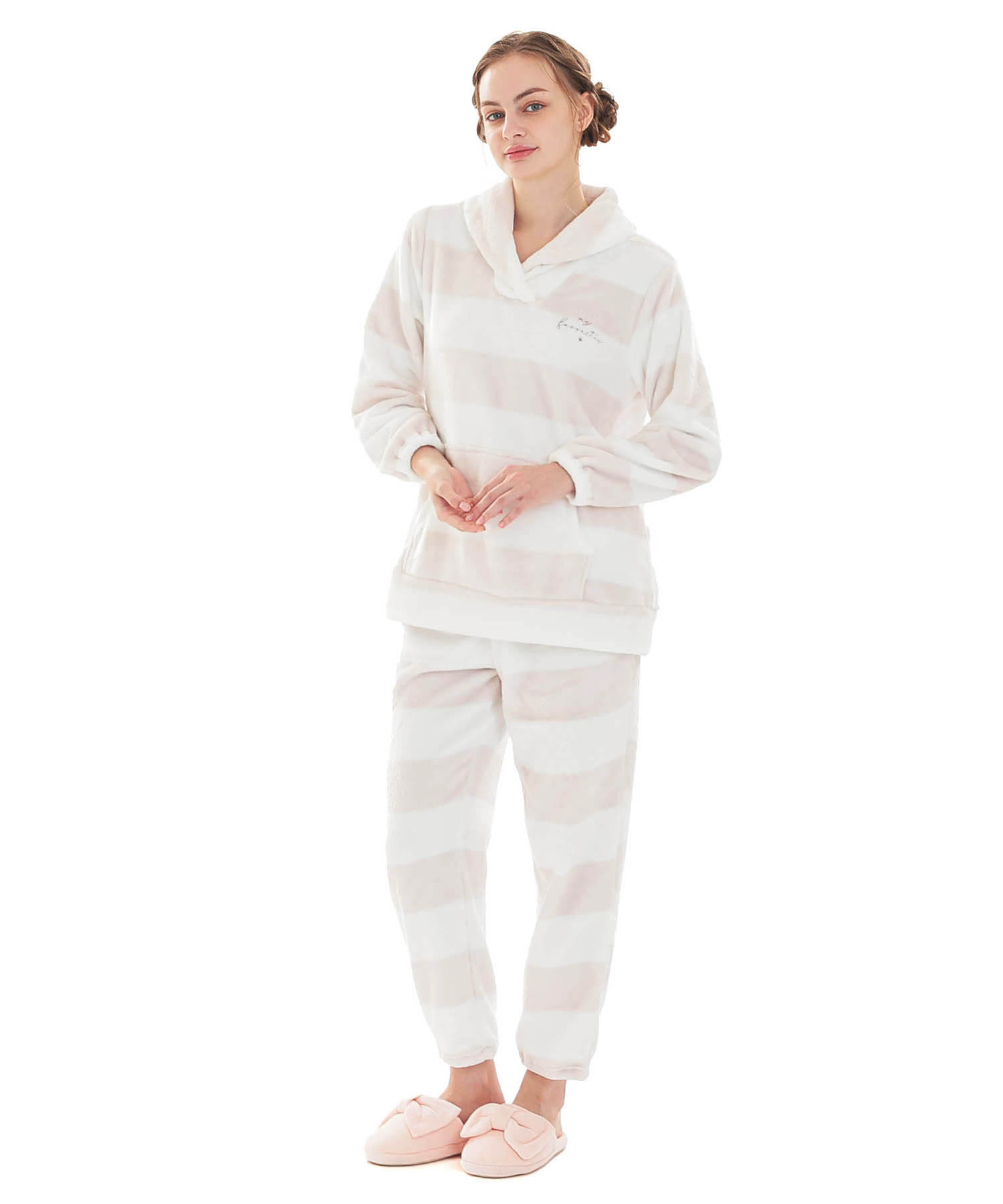 スノーパウダーボーダーショールカラーパジャマ_パジャマ&ルームウェア-セットアップ_ベージュ_2