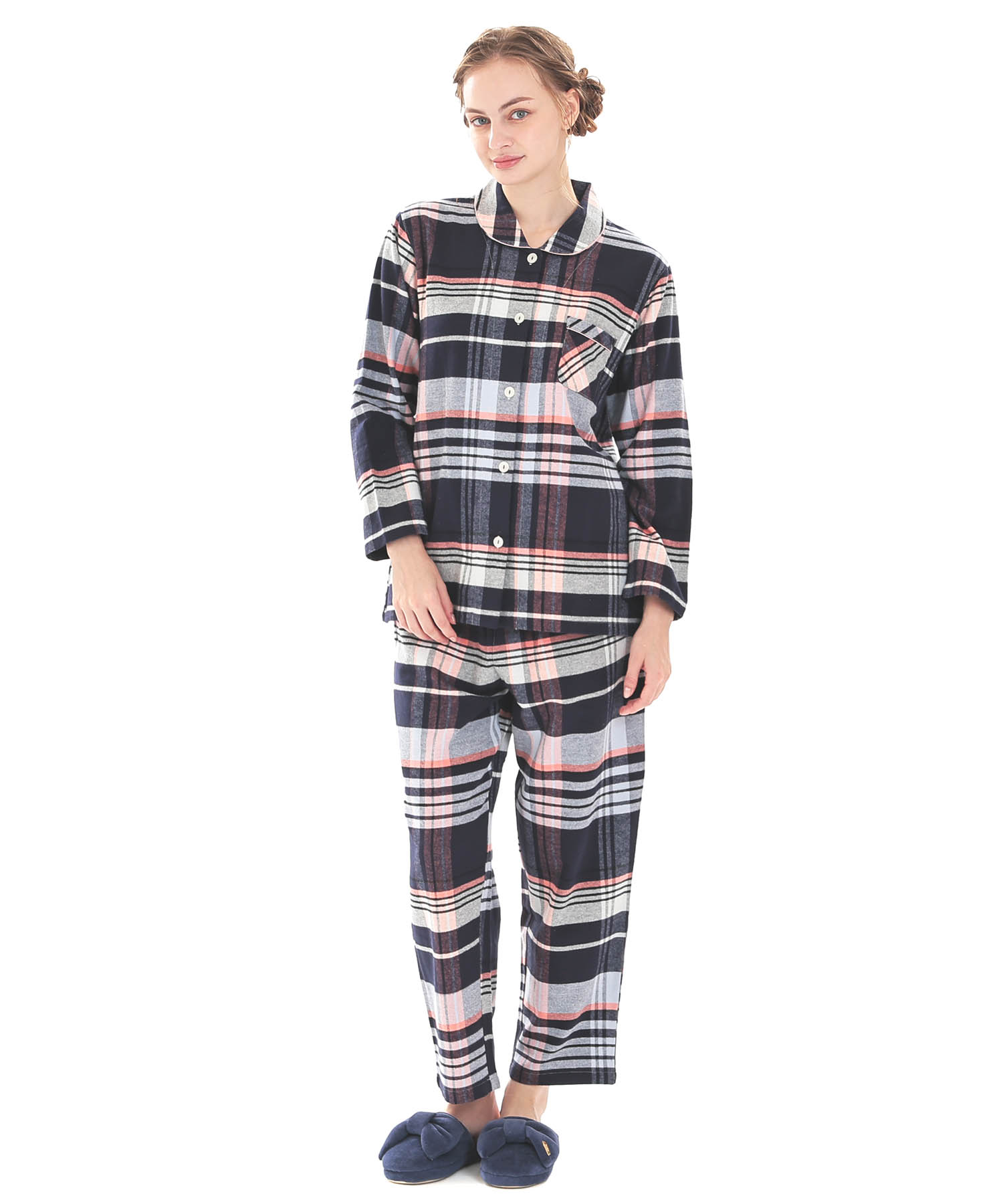 ビエラチェックシャツパジャマ_パジャマ&ルームウェア-セットアップ_ネイビー_1