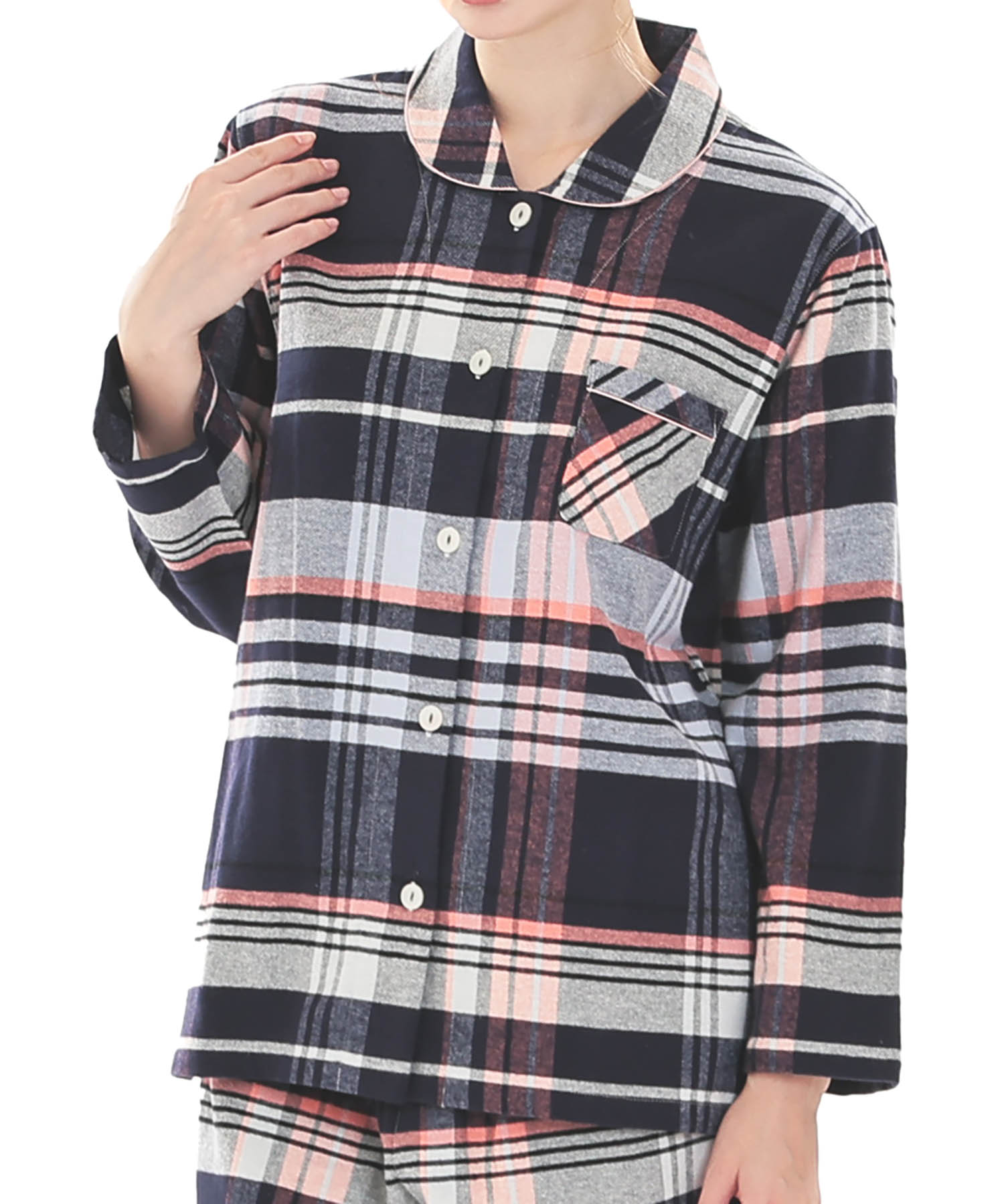 ビエラチェックシャツパジャマ_パジャマ&ルームウェア-セットアップ_ネイビー_0