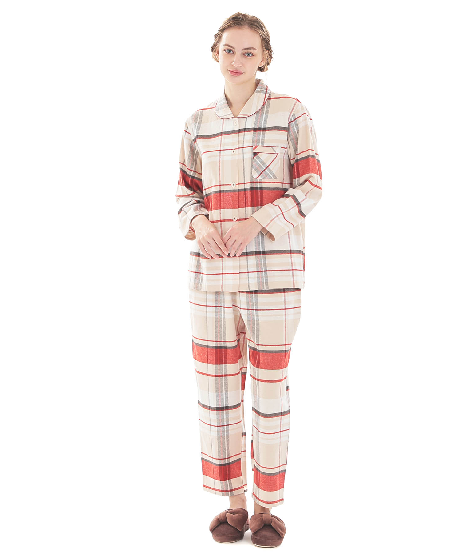 ビエラチェックシャツパジャマ_パジャマ&ルームウェア-セットアップ_ベージュ_1