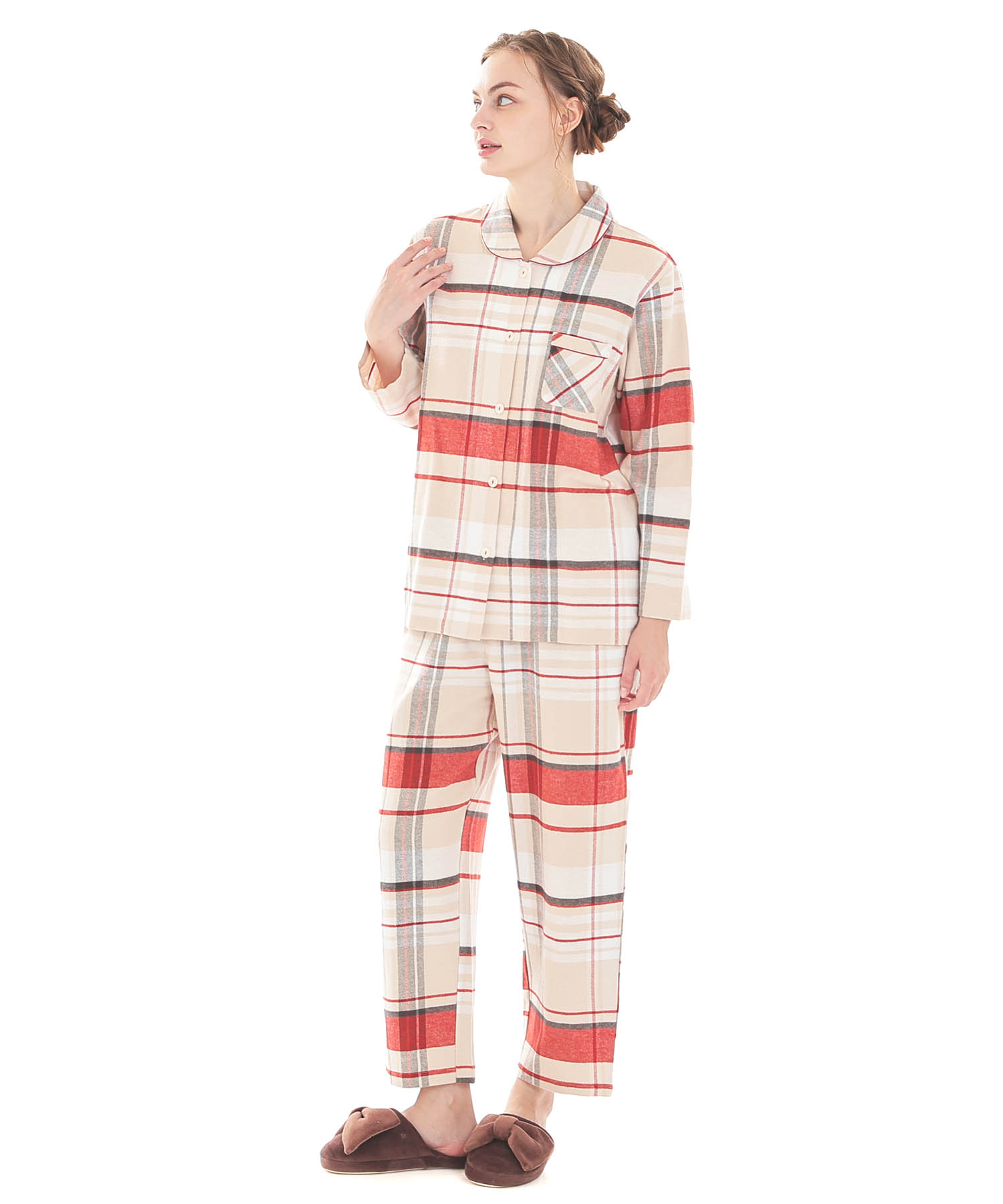 ビエラチェックシャツパジャマ_パジャマ&ルームウェア-セットアップ_ベージュ_2