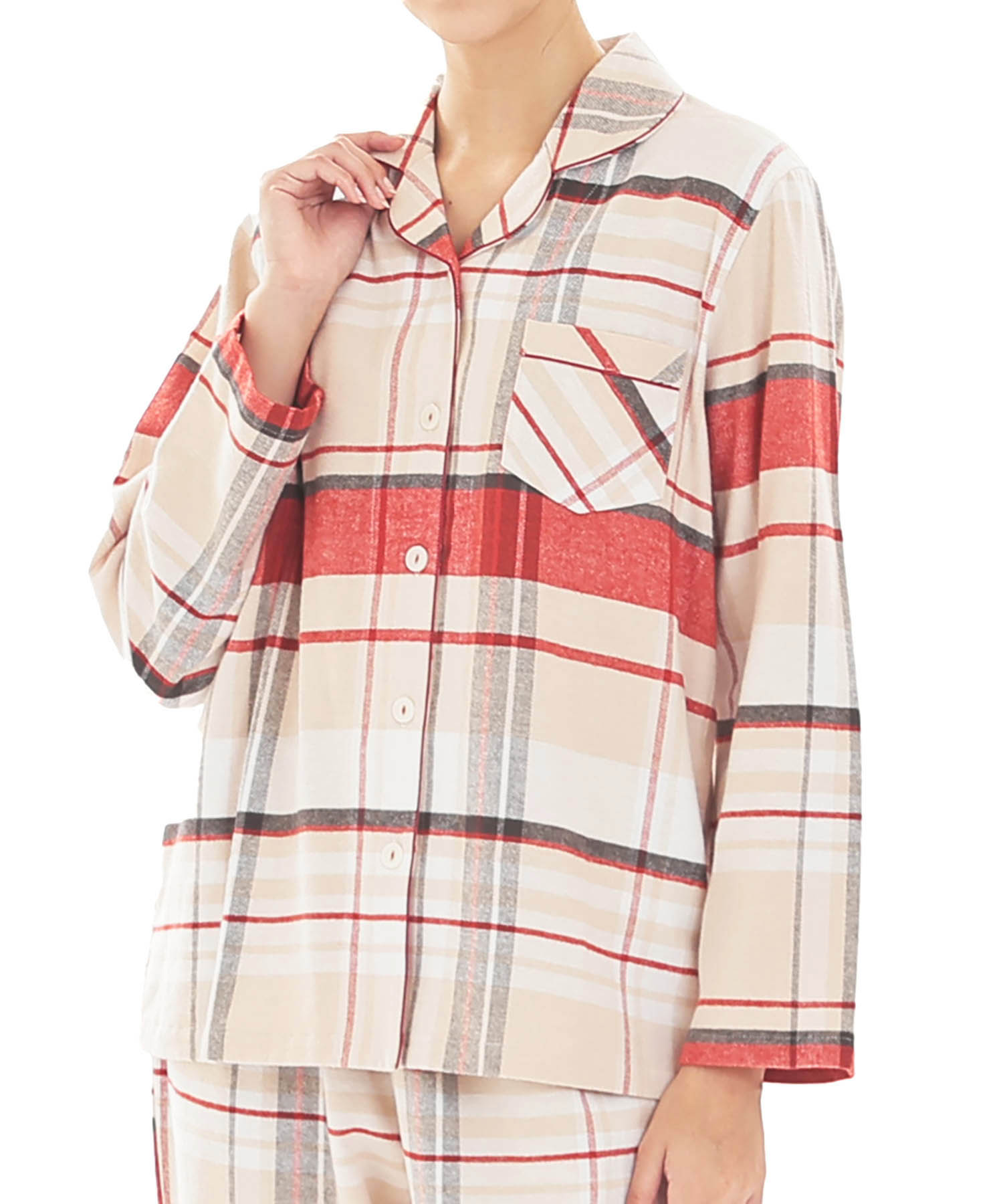 ビエラチェックテーラードパジャマ_パジャマ&ルームウェア-セットアップ_ベージュ_0