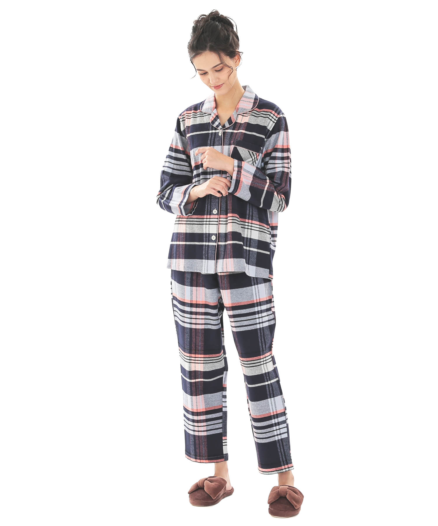 ビエラチェックテーラードパジャマ_パジャマ&ルームウェア-セットアップ_ネイビー_1